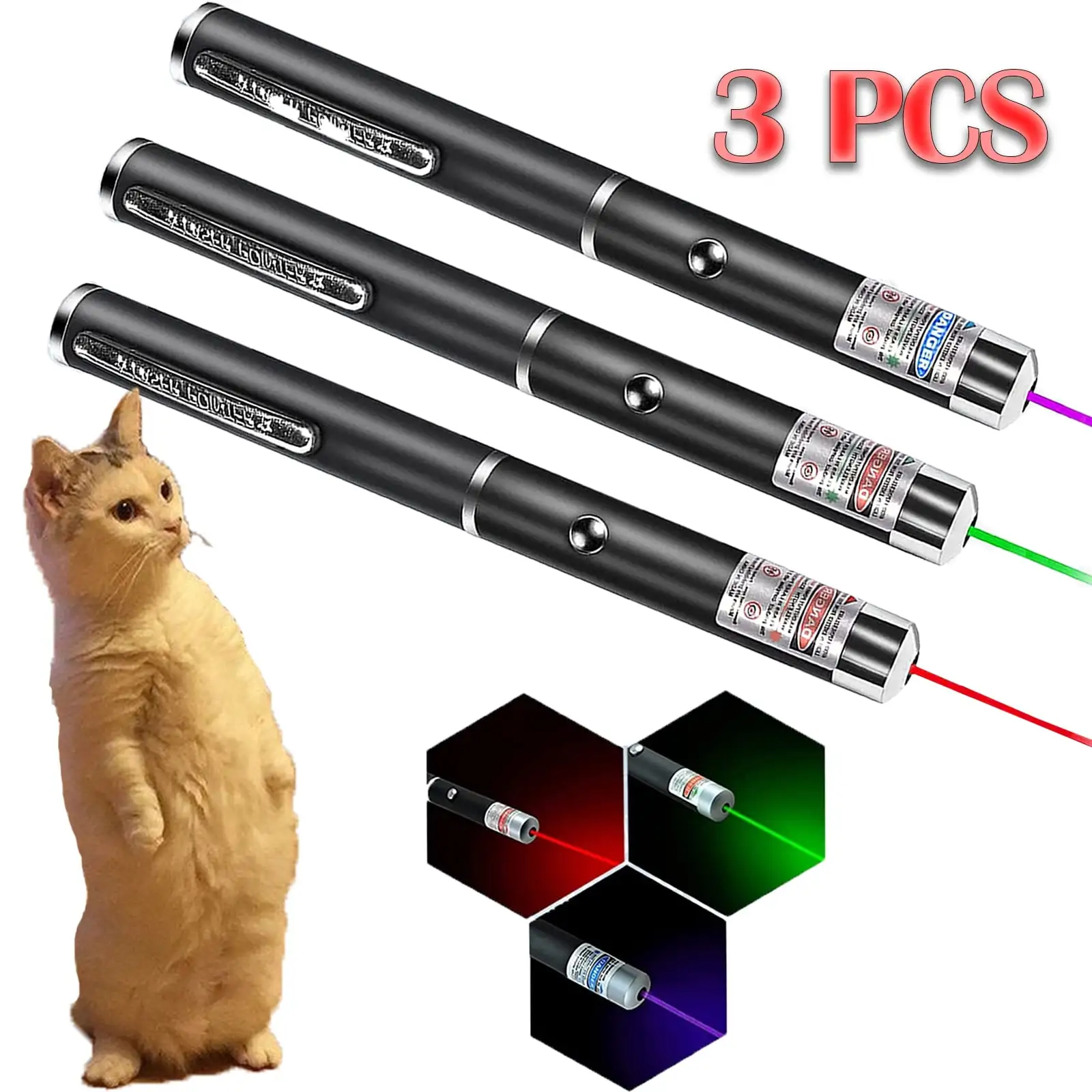 WEWE Laser Pointer. Cat Laser Toys. Cat Toys. 3 Packs. 900Mile Strong Pointer Pen. Multi Purpose. (Red. Green. Purple)