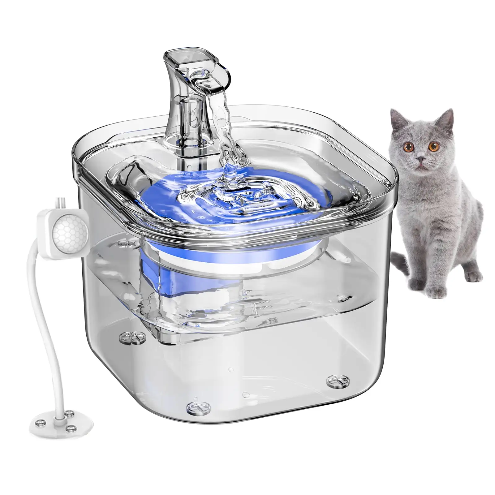 WF160 Cat Fountain with Intelligent Induction 1.8L61oz Transparent Drinking Fountain Automatic Dispenser with Silent Pump Analog for Cat Dog Other