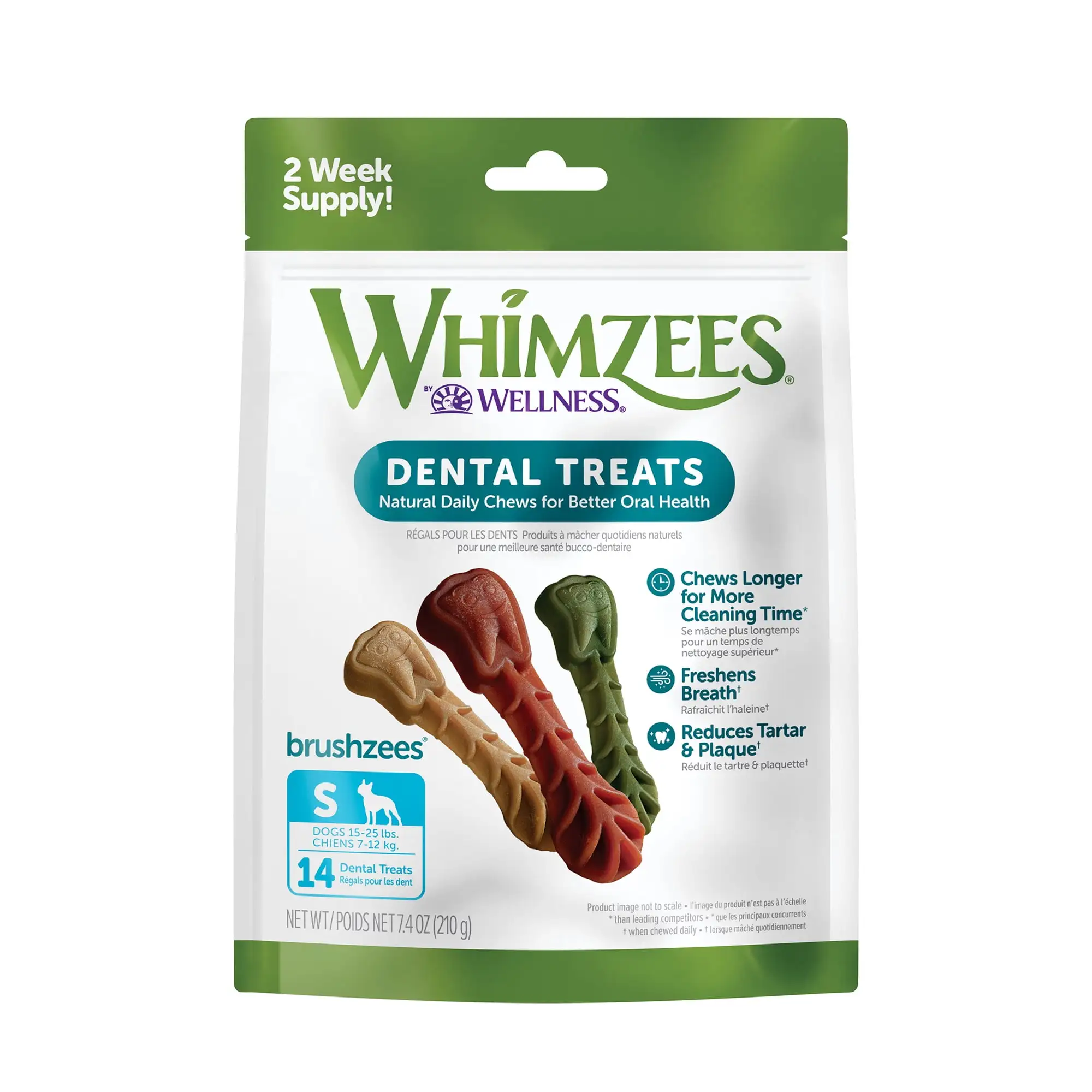 WHIMZEES By Wellness Daily Use Pack Grain Free Dental Treats for Dogs. Small Brushzees Bag of 14