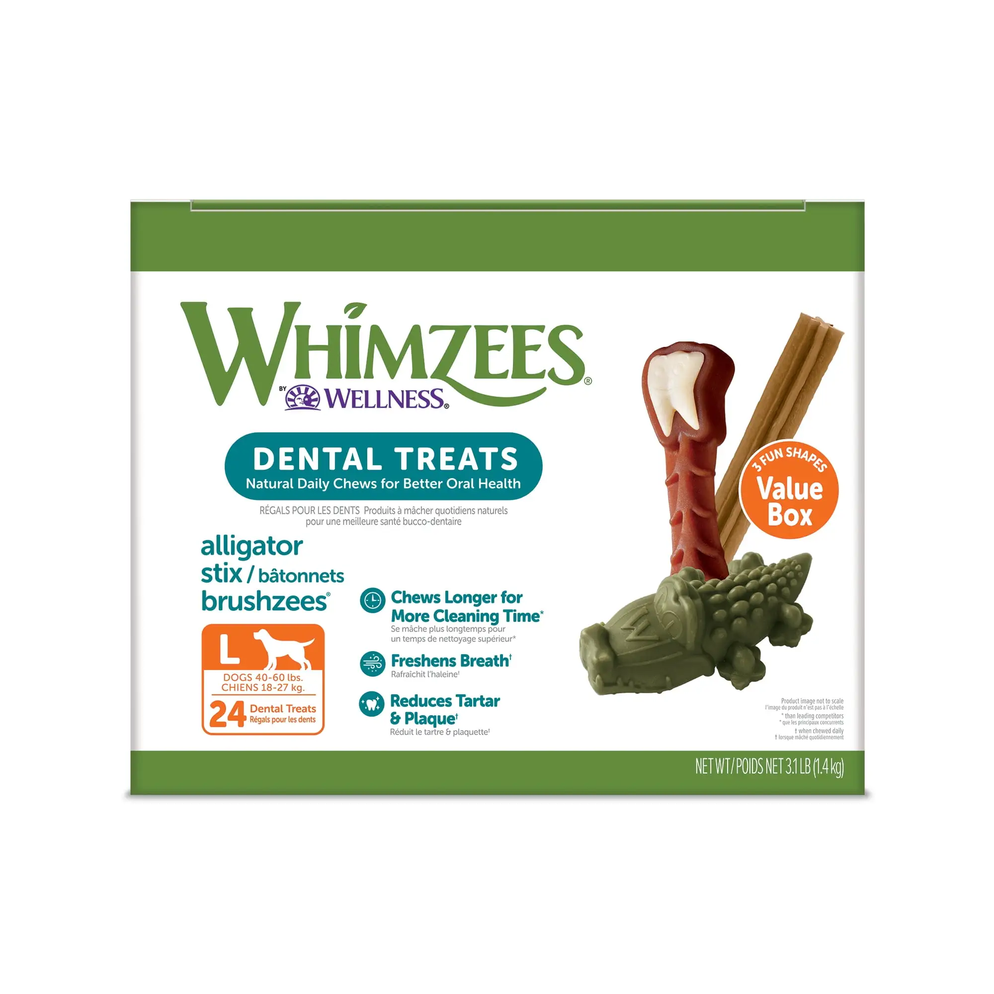 WHIMZEES Large Natural Dental Value Box Dog Treats. 24 count