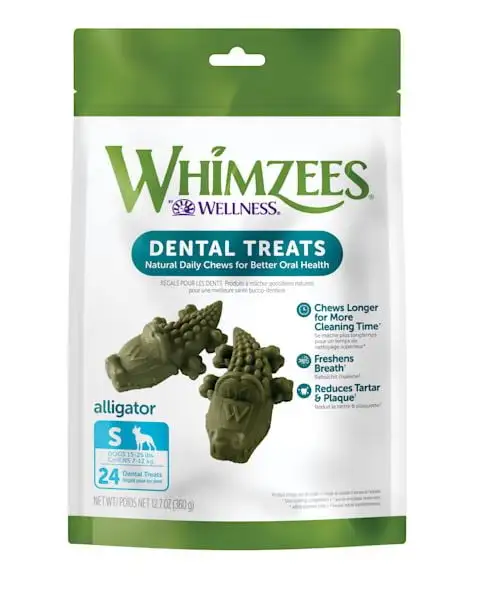 WHIMZEES by Wellness Alligator Natural Grain Free Dental Chews for Dogs. Small Breed. 24 count