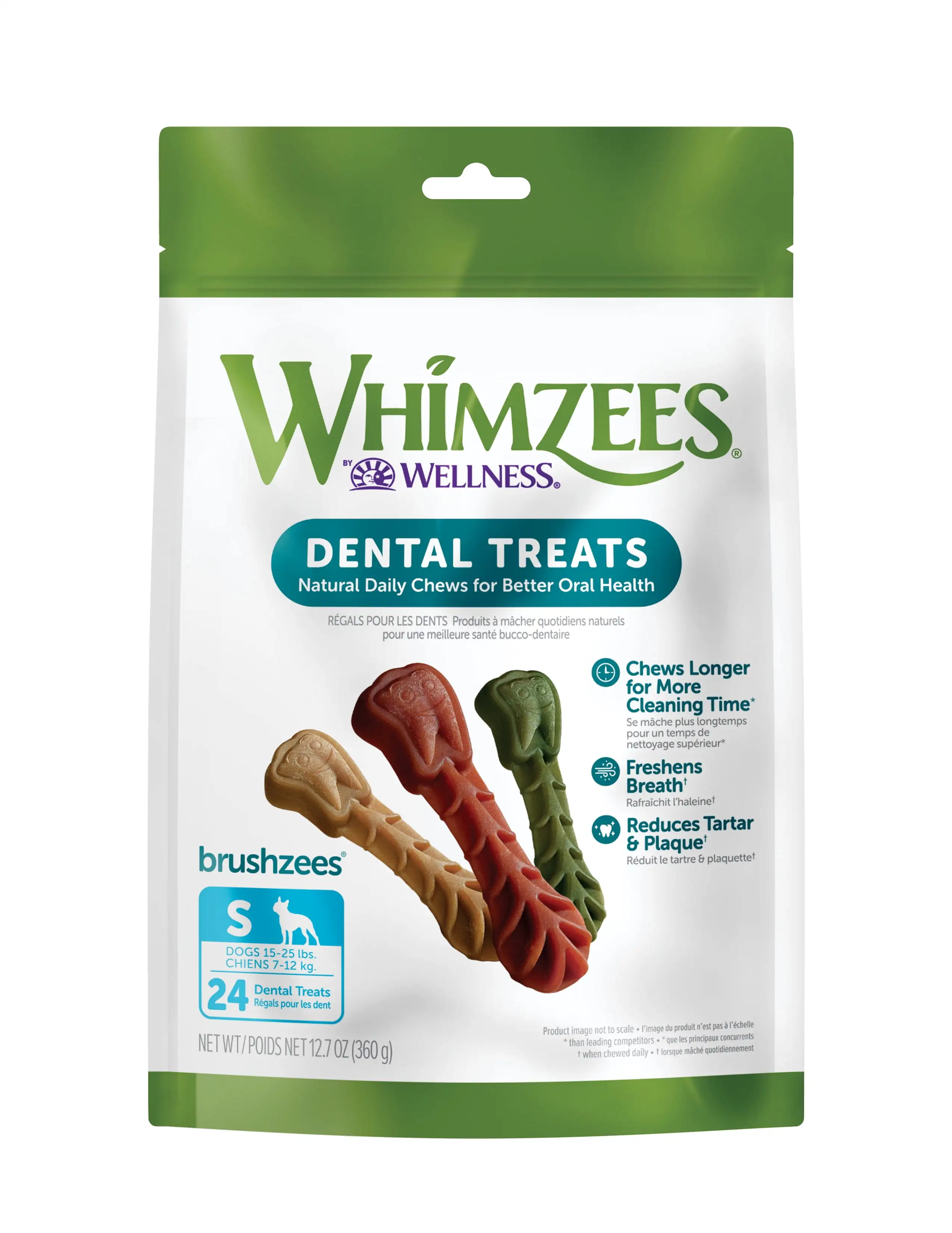 WHIMZEES by Wellness Brushzees Natural Grain Free Dental Chews for Dogs. Small Breed. 24 count