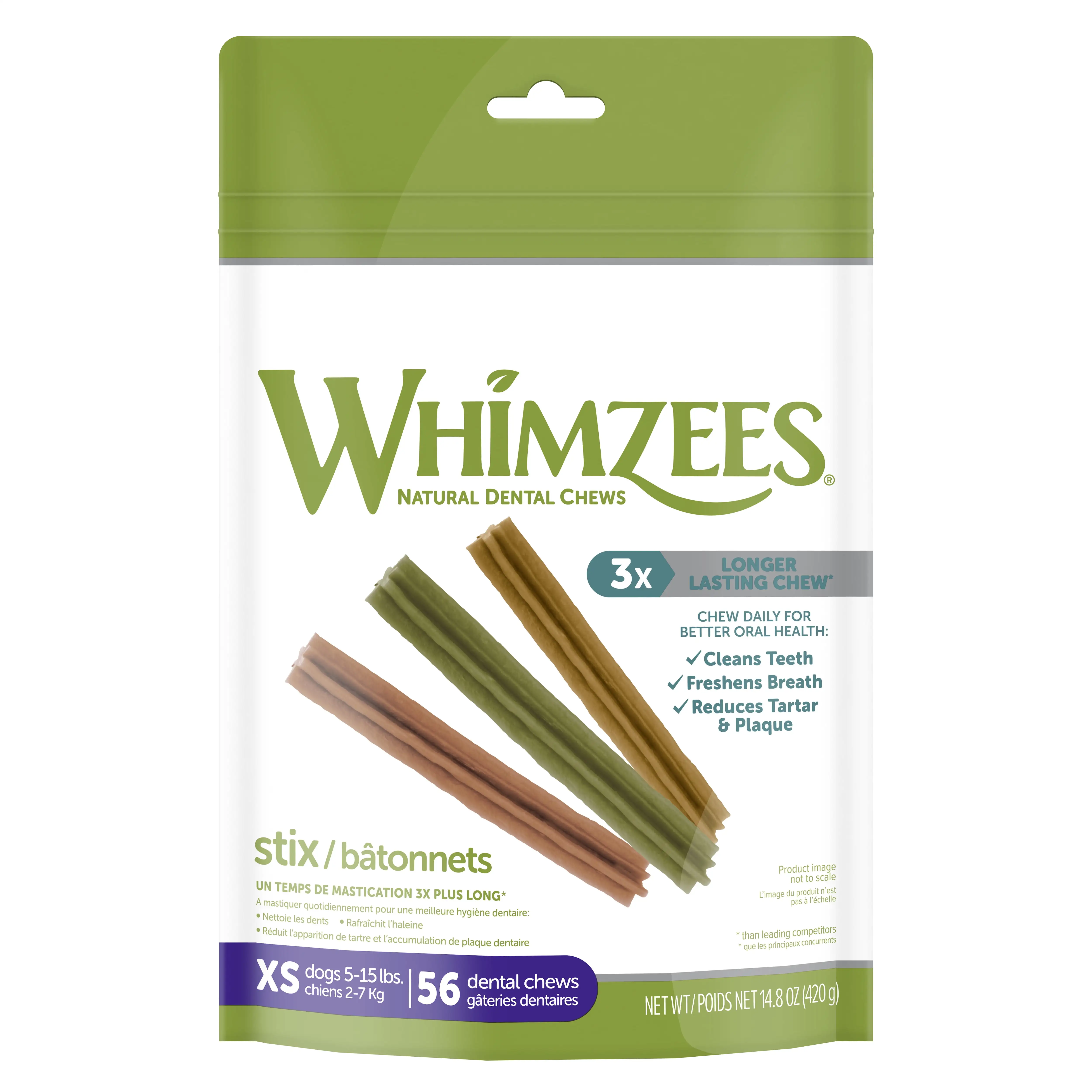 WHIMZEES by Wellness Stix Natural Grain Free Dental Chews for Dogs. Extra Small Breed. 56 count