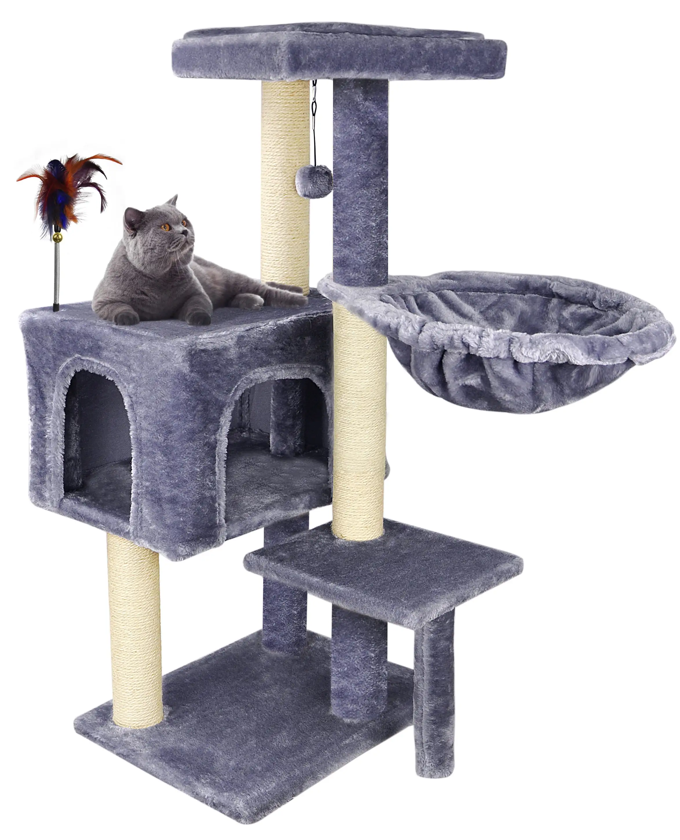 WK 35.43 Cat Tree Tower with Cat Scratching Posts.Cat tower with Cat Condo and Toy Balls.Grey