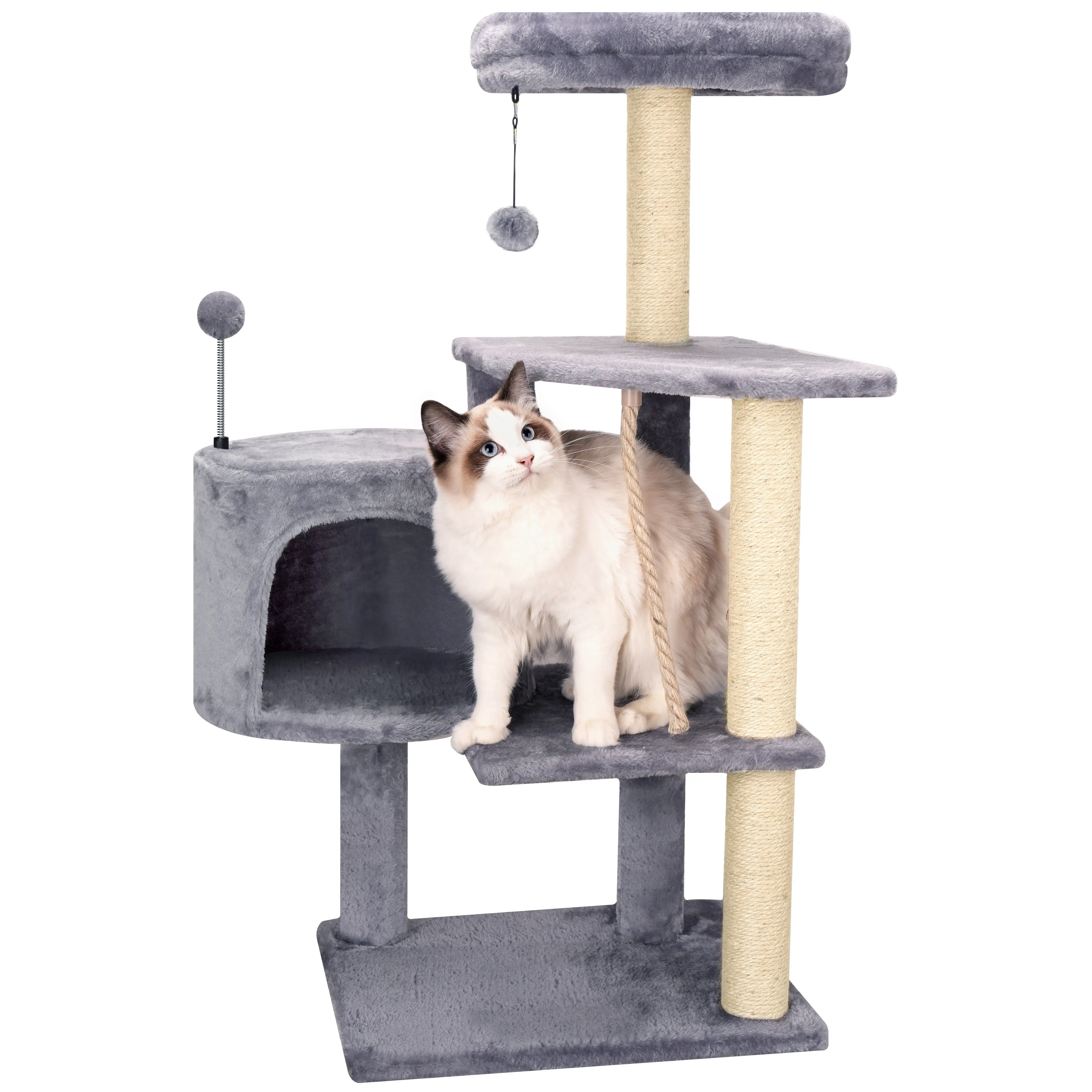 WK 36.22 Cat Tree Cat Tower with Soft Perch Cat Condo and Jute Scratching Post.Grey