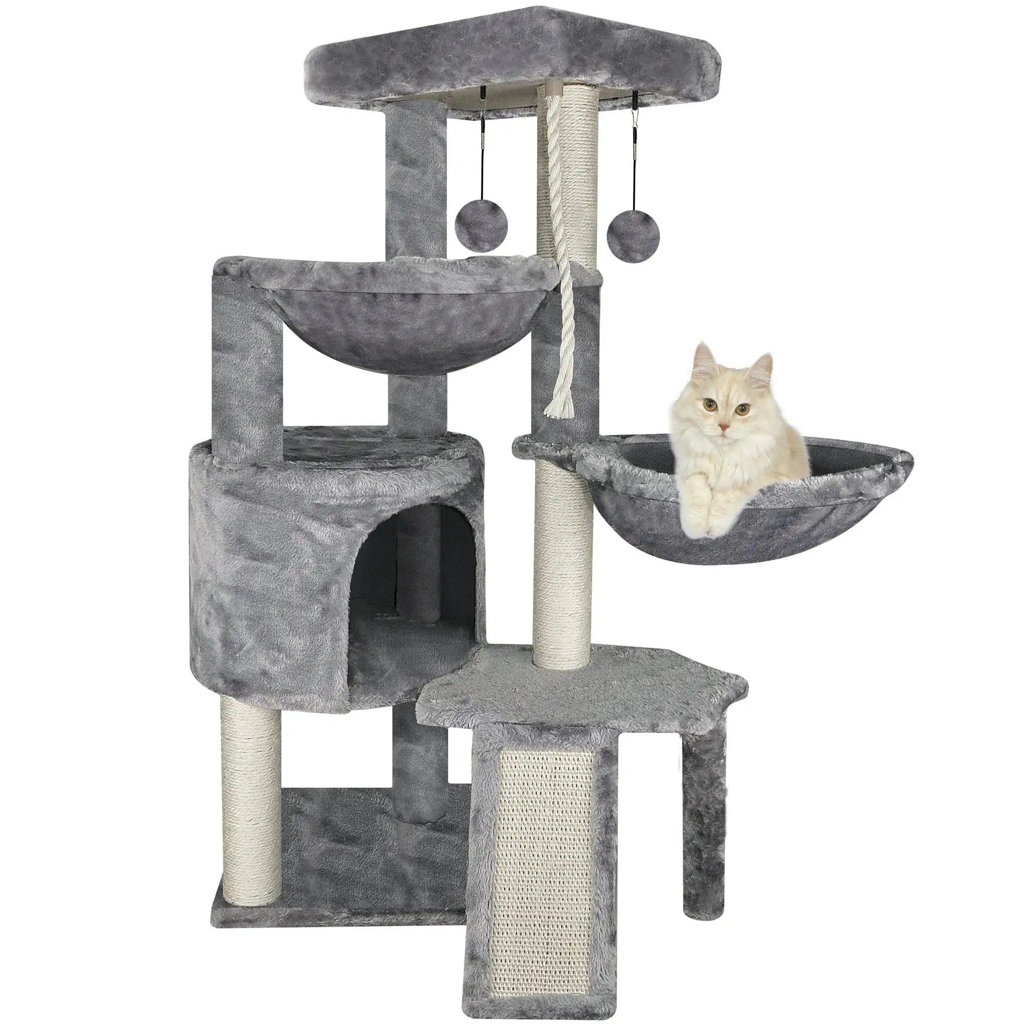 WK 37.4'' Cat Tree Cat Tower with Scratching Posts. Activity Centre Climbing Tree Cat Furniture with Cat Condo and Two Hammocks. Grey