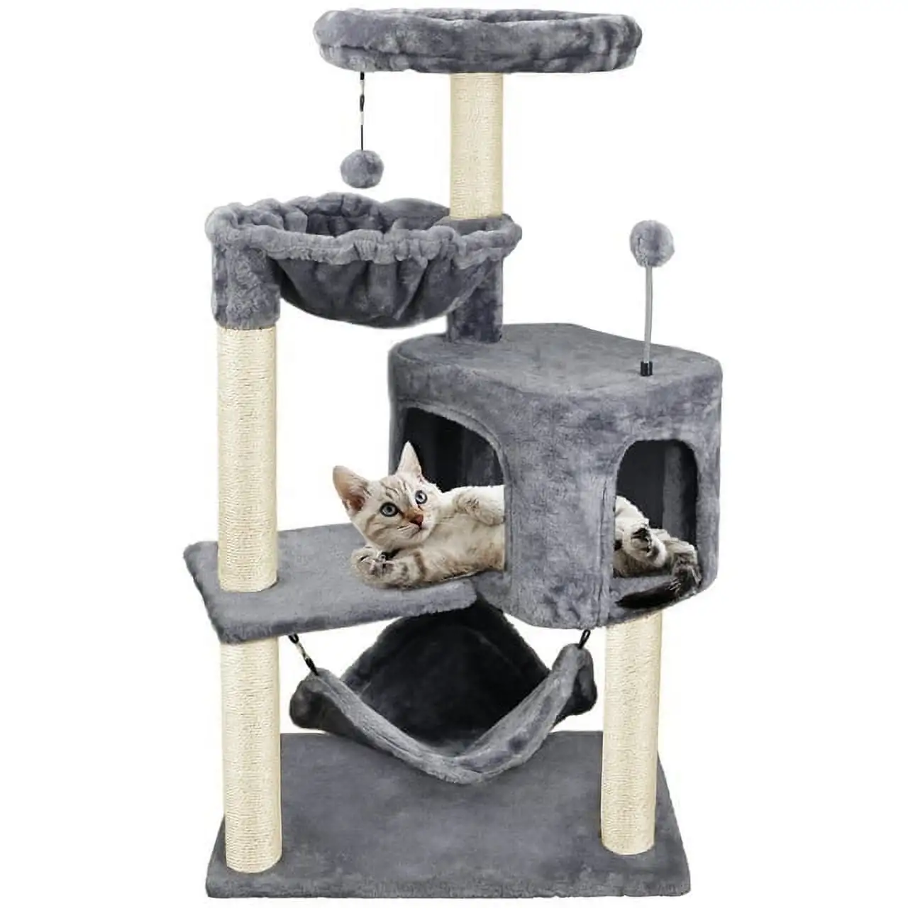 WK 39.37 Cat Tree Cat Tower with Cat Condo and Big Hammock for Indoor Small Cats.Grey