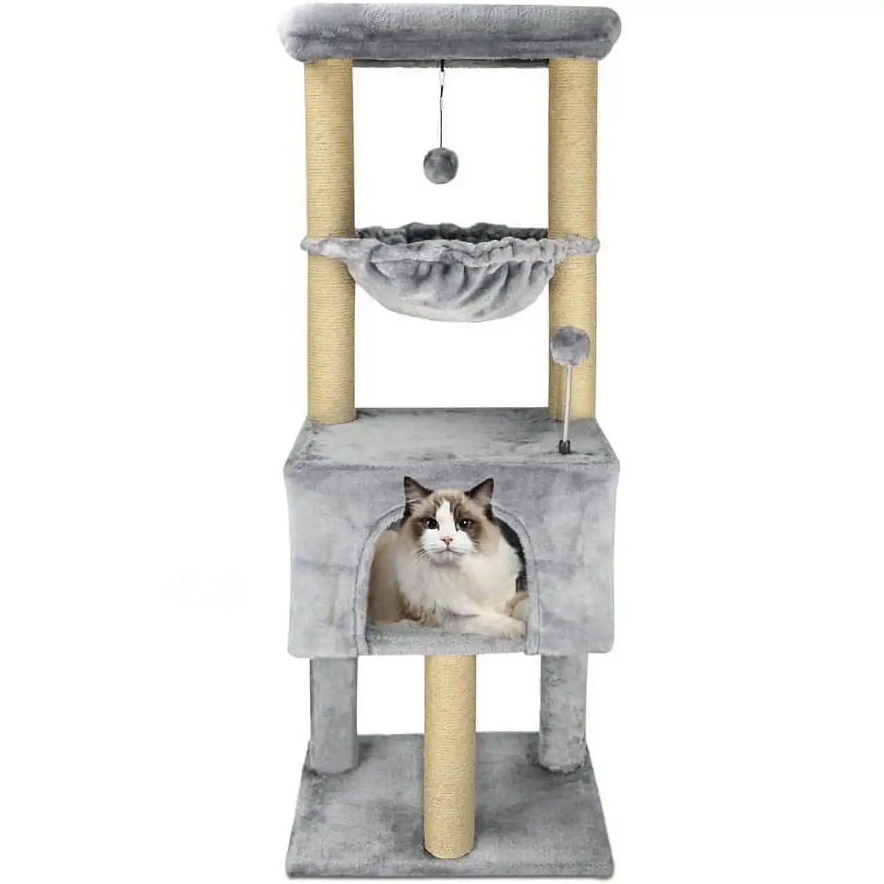 WK 43.3 Cat Tree for Indoor Cats.Cat Tower with Cat Condo Cozy Hammock Scratching Posts.Grey