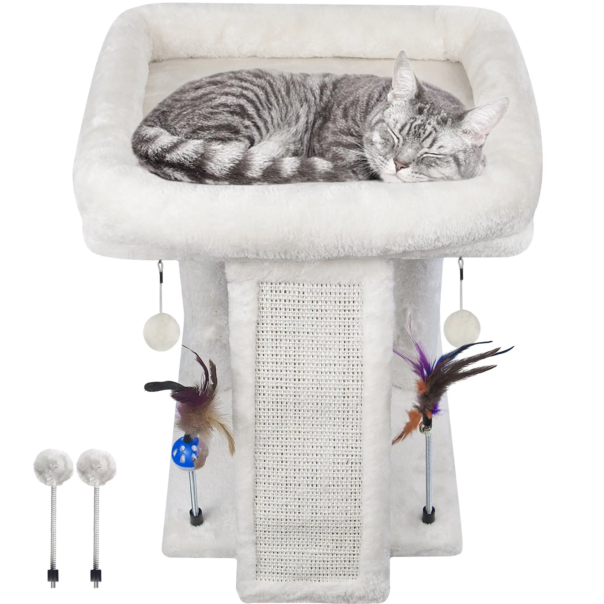 WK Cat Tree with Cat Condo Scratch Post Hammock Hanging Ball.Beige