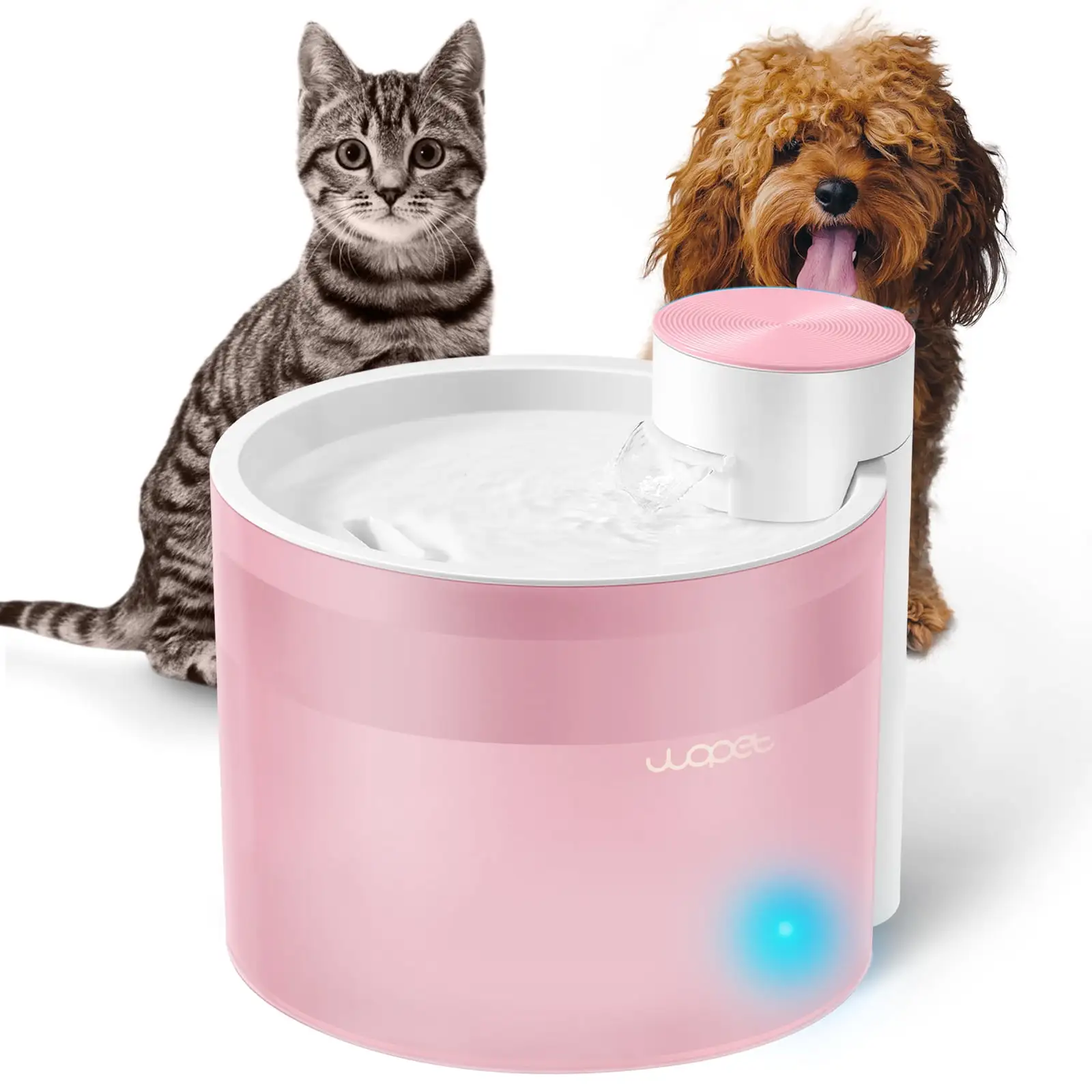 WOPET Pet Dog Cat Water Fountains Dispenser. 118oz/3.5L. Ultra Silent. with LED Light. Pink