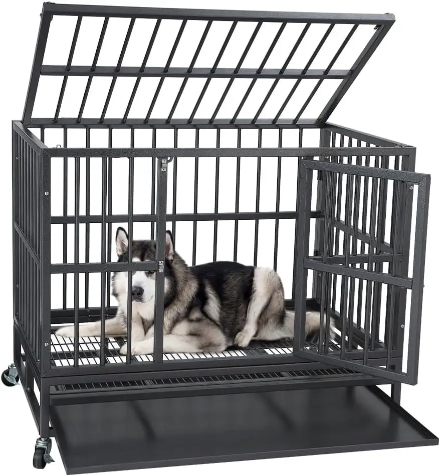 WPOND 45L Heavy Duty Dog Crate Furniture With 2 Doors. Removable Tray Design For Small To Medium Sized Dogs. Black