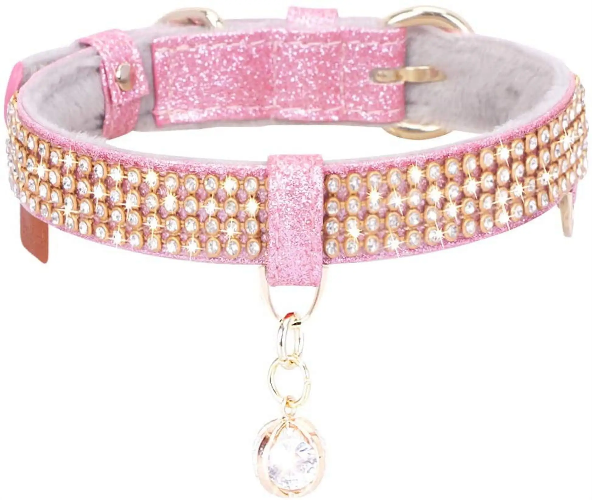 WWW Dog Collar. Cat Collar. Premium PU Leather Adjustable 7.9-10.8(20-27.9cm) Dog Collar with Bling Rhinestones and Pendant XSmall Fish-Scale Pink