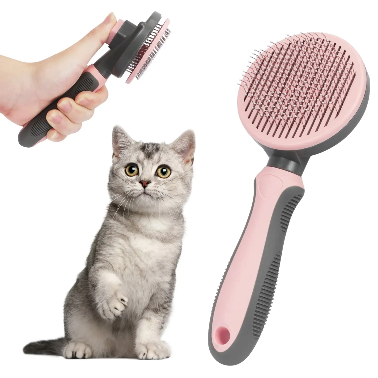 WWW Dog and Cat Brush for Shedding. Soft Dog Grooming Tool Brush Self Cleaning Dog Grooming Brush Pet Slicker Brush for Dogs Cats Pink