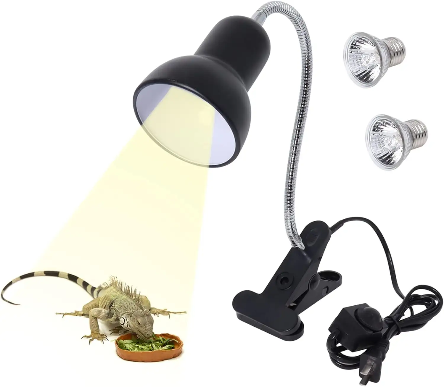 Wadoy Reptile Heat Lamp with 2 Bulbs & 360??? Clip Holder. Heat Lamp for Lizard. Turtle. Snake