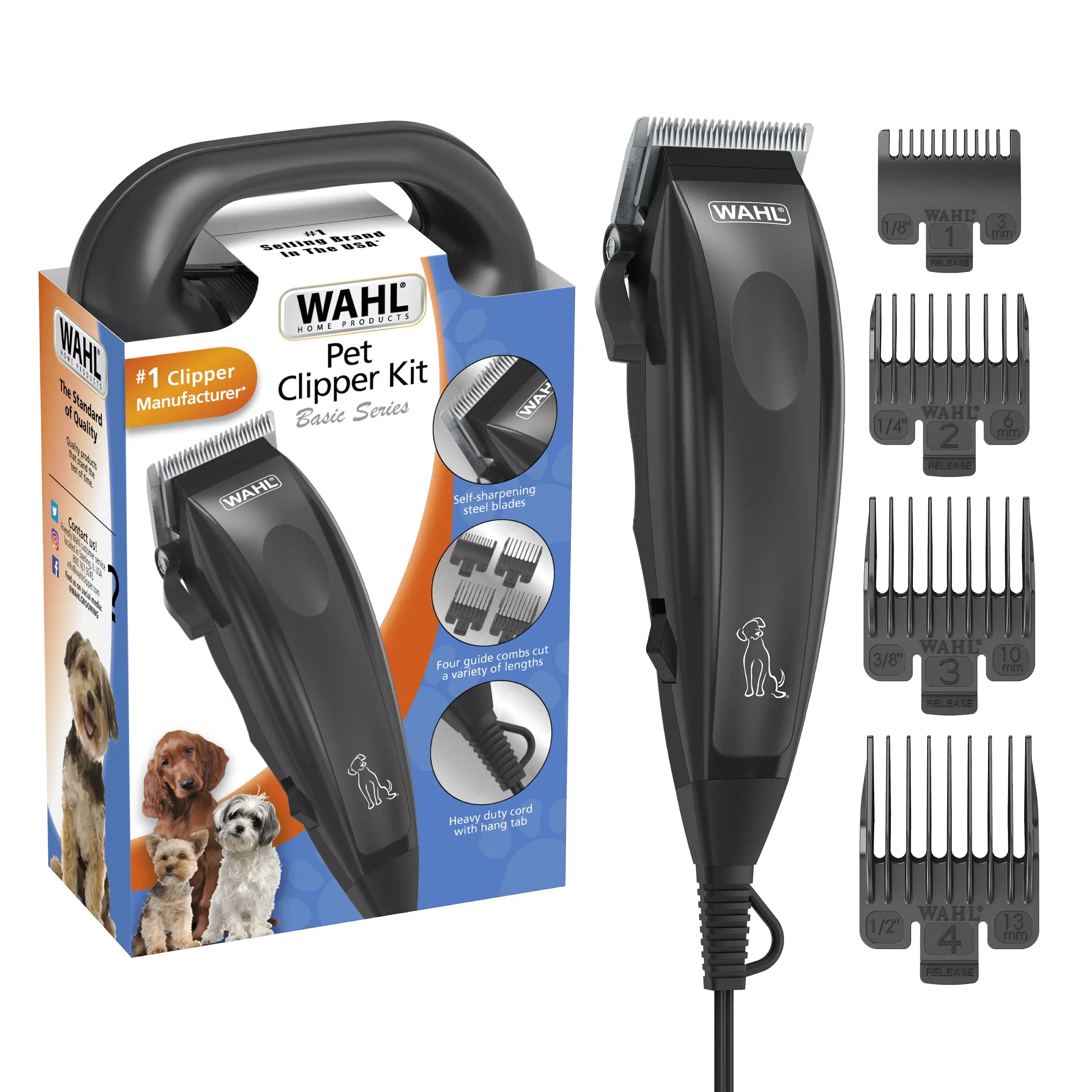 Wahl Basic Series Touch up Corded Pet Clipper. 10 Piece Dog Grooming Kit Black - 9653-1101