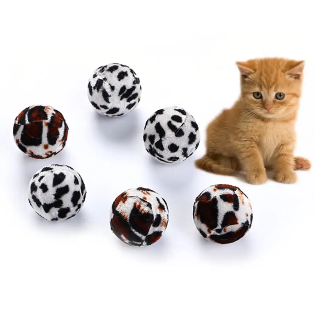 Walbest 5 Pieces Plush Soft Ball Cat Faux Fur Patch Puff Pom Balls Cat Toy with Catnip for Playing with Your Cats.1.38 Inches (Zebra and Leopard Style)