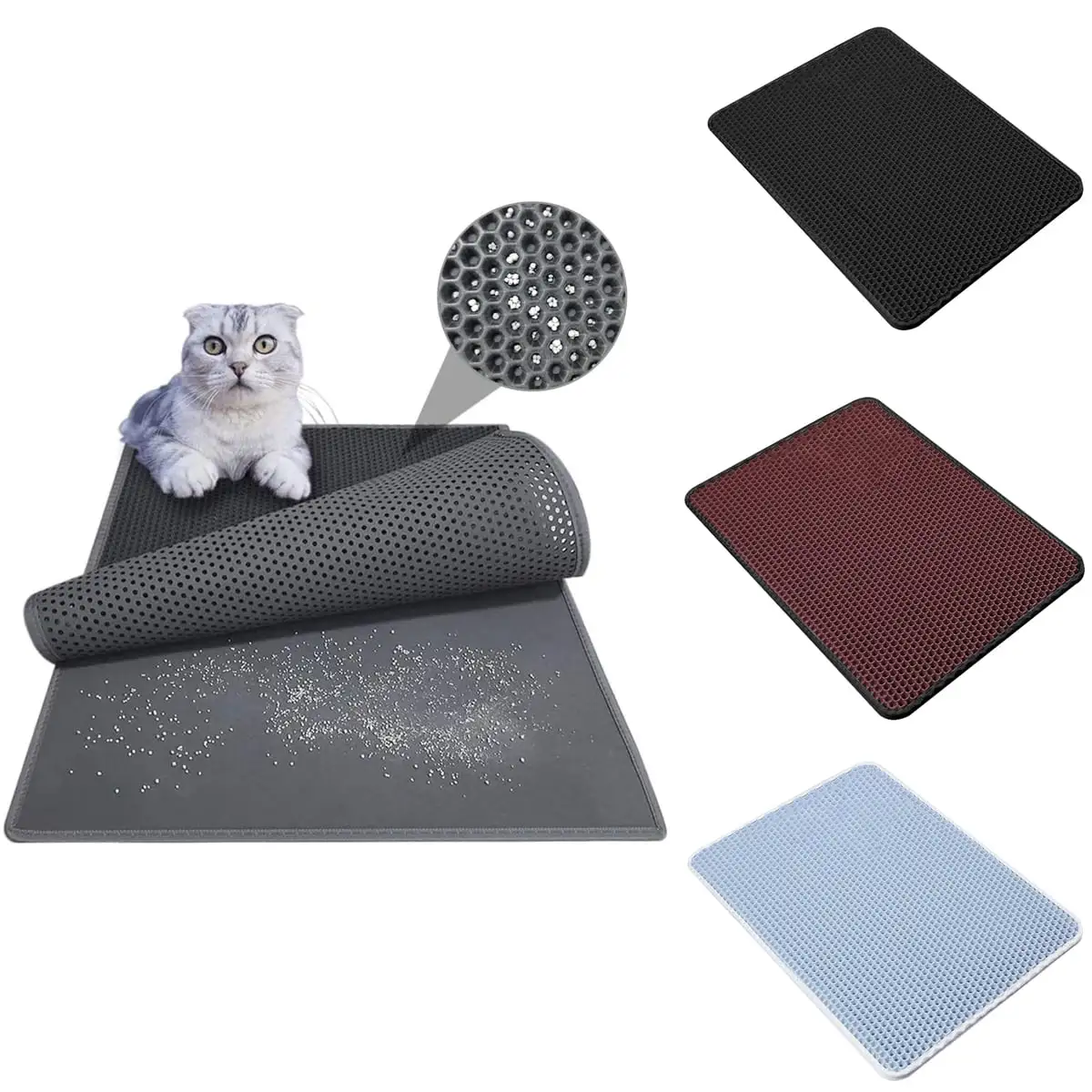 Walbest Cat Litter Mat. 19.69 X 15.75 Brown Kitty Litter Mat. Cat Mat with Honeycomb Foldable Double Layer Litter Mat Design. Water & Urine Proof for Litter Boxes