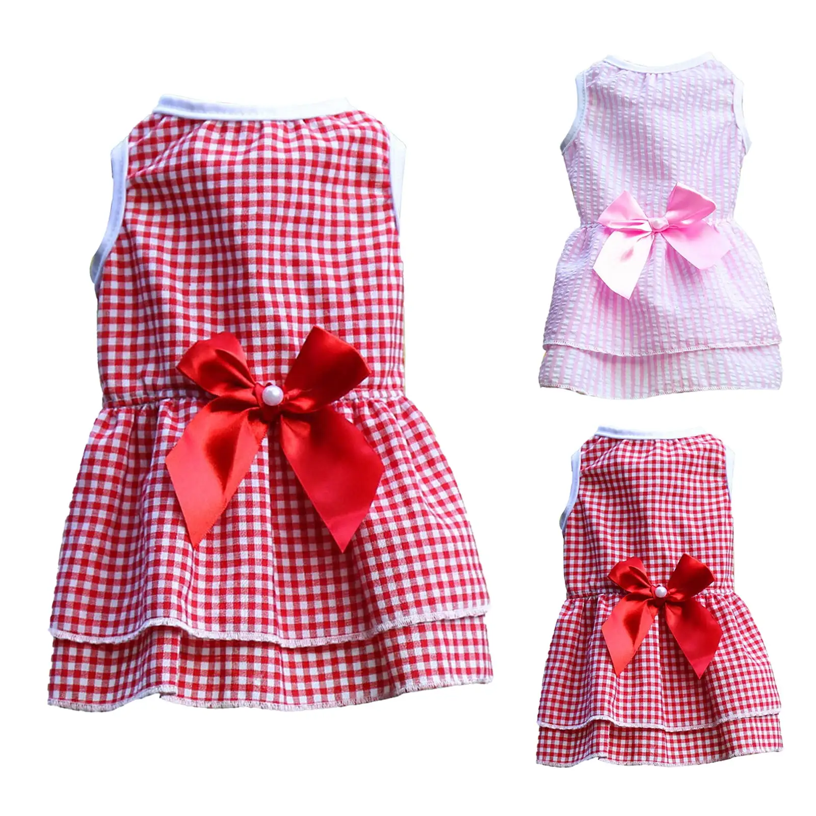 Walbest Dog Dress Plaid Dog Dress with Bow XSmall Dog Clothing Dog Cat Summer Pink Red Clothes for Small Medium and Large Dogs Girl XS-L