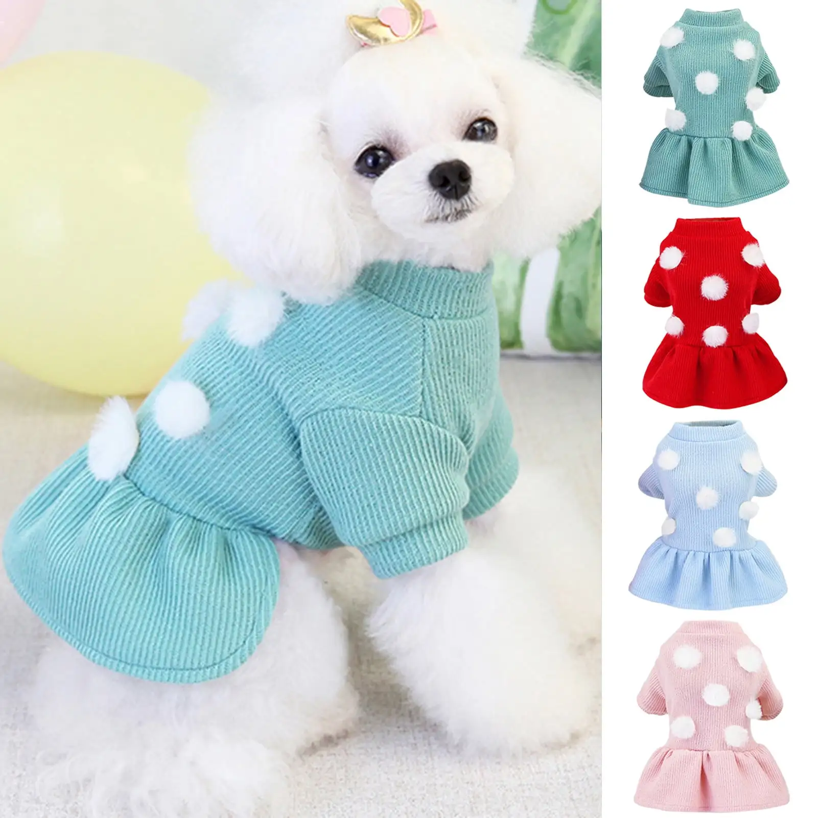 Walbest Dog Dresses for Small Dogs Girl for Winter Dog Sweater Pet Puppy Clothes Outfit Apparel Sweatshirt Dog Cats Clothing Fall Warm Coat for Chihuahua Yorkie