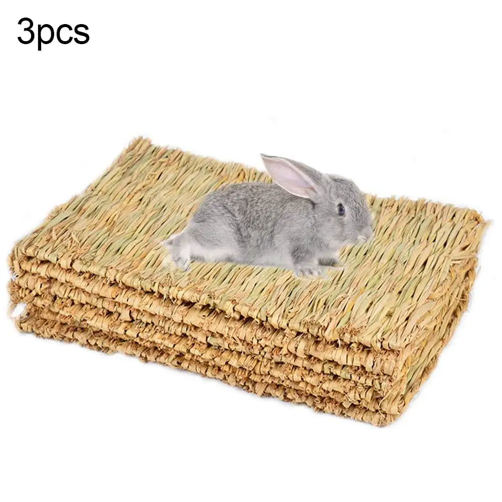 Walbest Grass Mat Woven Bed Mat for Small Animal Pack of 3 Large Bunny Bedding Nest Chew Toy Bed Play Toy for Guinea Pig Parrot Rabbit Bunny Hamster Rat