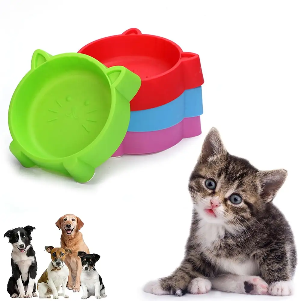 Walbest Pet Bowl. Cat Face Pet Bowl Durable Anti Slid Solid Color Dog Puppy Kitten Food Water Feeder - Red