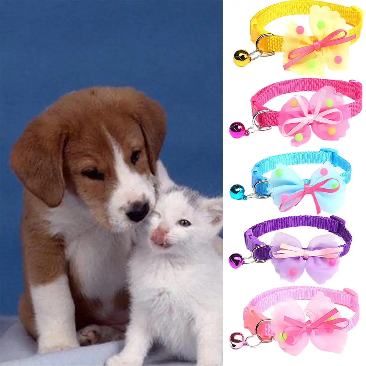 Walbest Pet Cat Collar with Bow Tie. Holiday Collar with Bell for Boys and Girls Male Female Cats