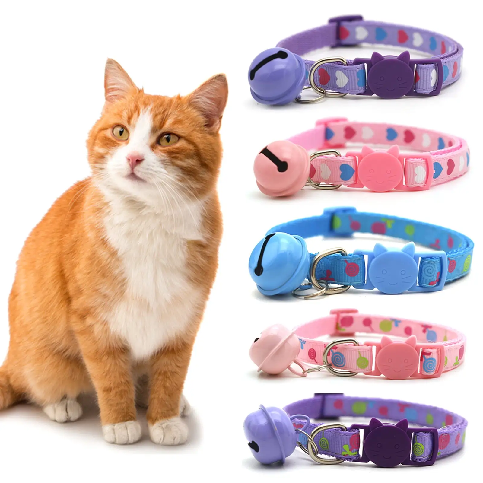 Walbest Pet Cat Collars with Bell Soft Adjustable Kitten Collars Cute Printed Pet Collars for Small Cat Kitten Puppy