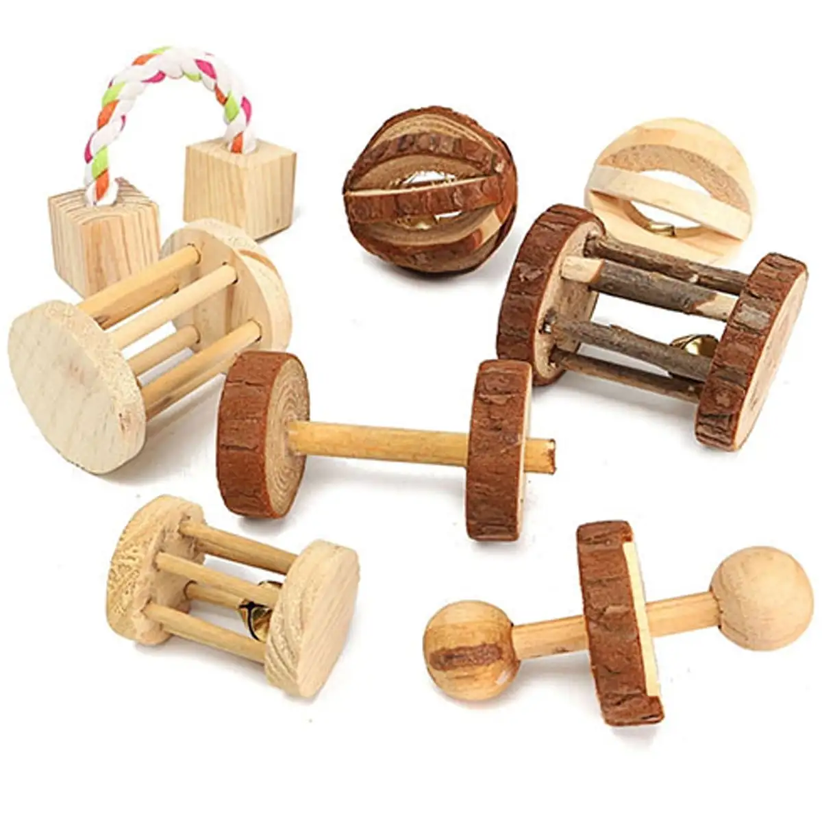 Walbest Pet Hamster Chew Toy Natural Wooden Play Toy Exercise Bell Roller Teeth Care Molar Toy for Bunny Rabbits Rats Gerbils and Other Small Animals