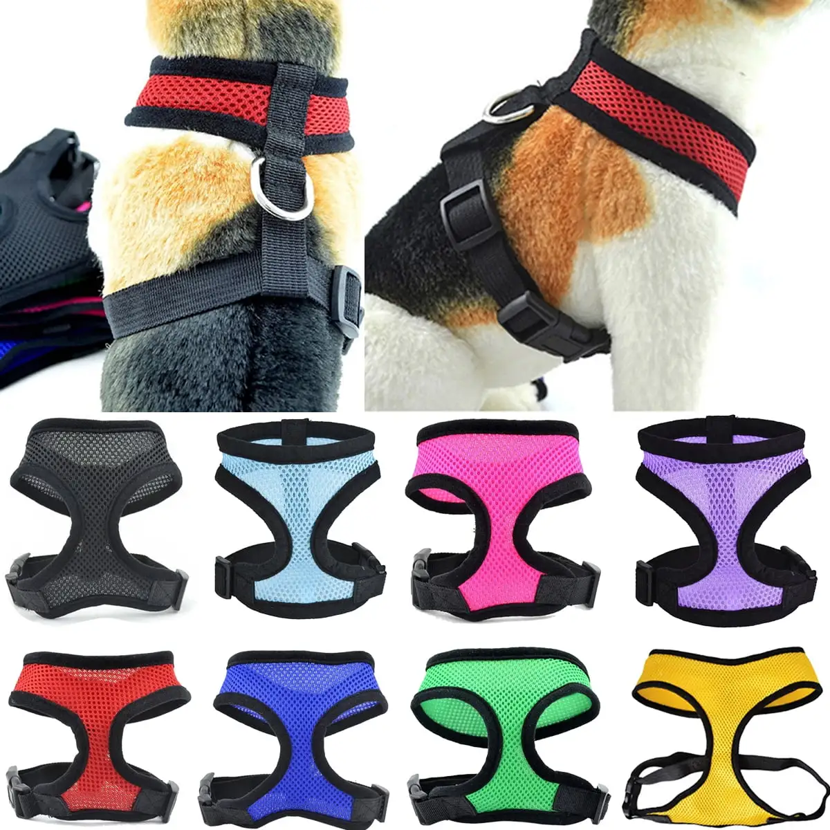 Walbest Soft Mesh Dog Puppy Walk Collar Harness No Choke Over-The-Head Breathable. Adjustable Pet Control Chest Belt and Quick-Release Buckle