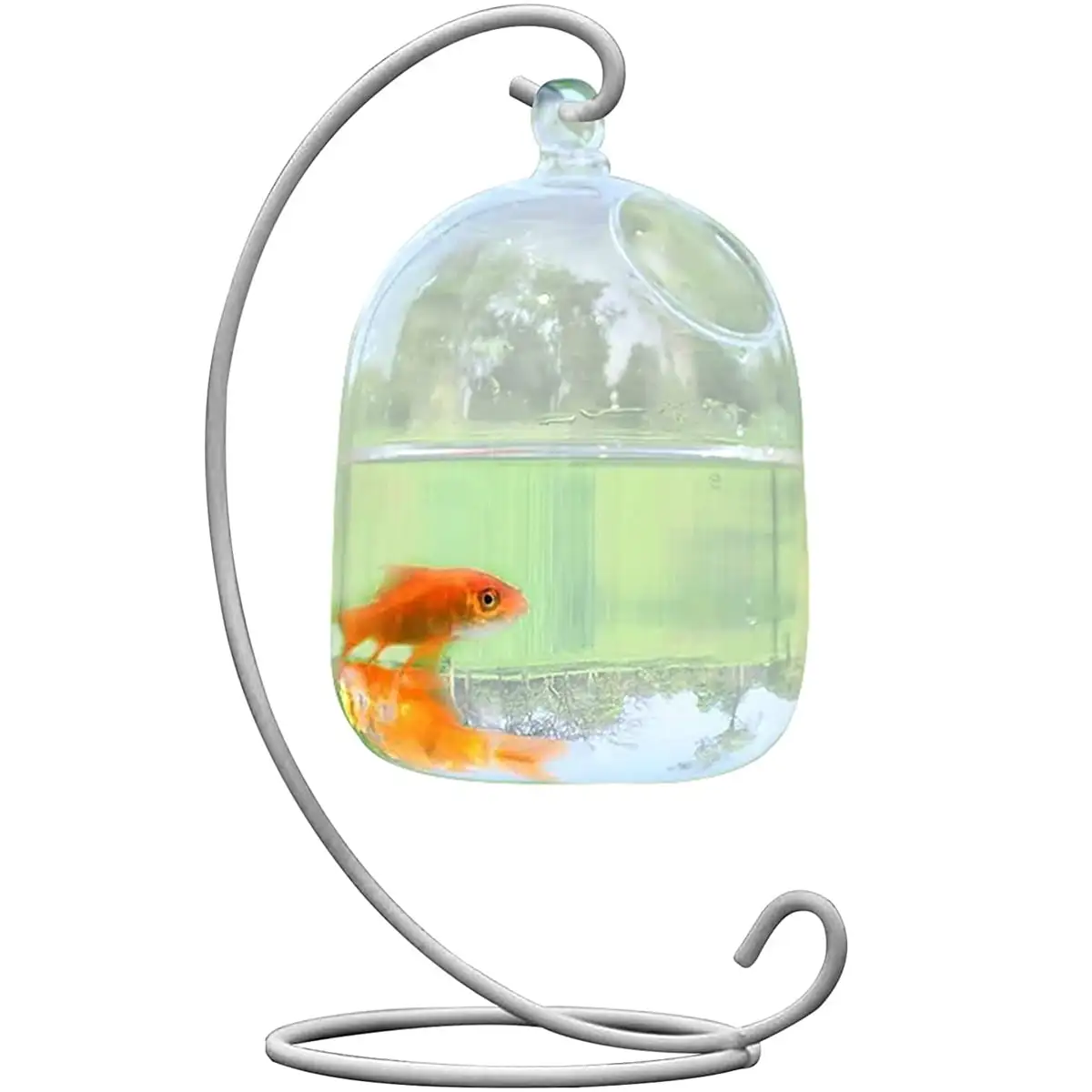 Walbest Table Desk Hanging Fish Tank Bowl with Stand Glass Hanging Fish Bowl Mini Aquarium for Fish Home Decor. 5.9x3.9 inch. White