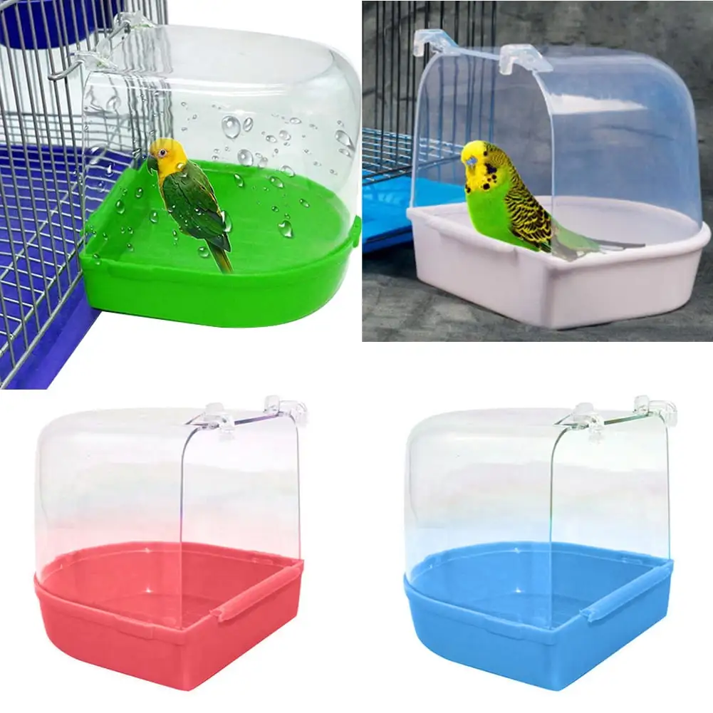 Walbest Transparent Bird Bath Box Bird Cage Accessory Bathing Parakeet Caged Bird Bathing Tub. for Pet Small Birds Canary Budgies Parrot Parakeet Finch Canary Parrot Lovebird