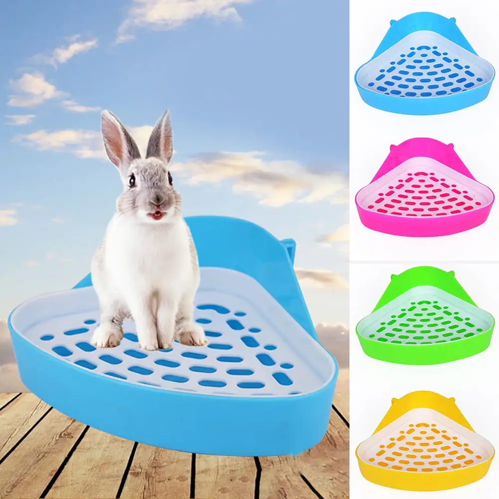 Walbest Triangle Potty Trainer Corner Bunny Toilet Guinea Pig Litter Bedding Plastic Box Pet Pan for Rabbit Chinchilla Hamster Ferret Small Animal (Yellow)