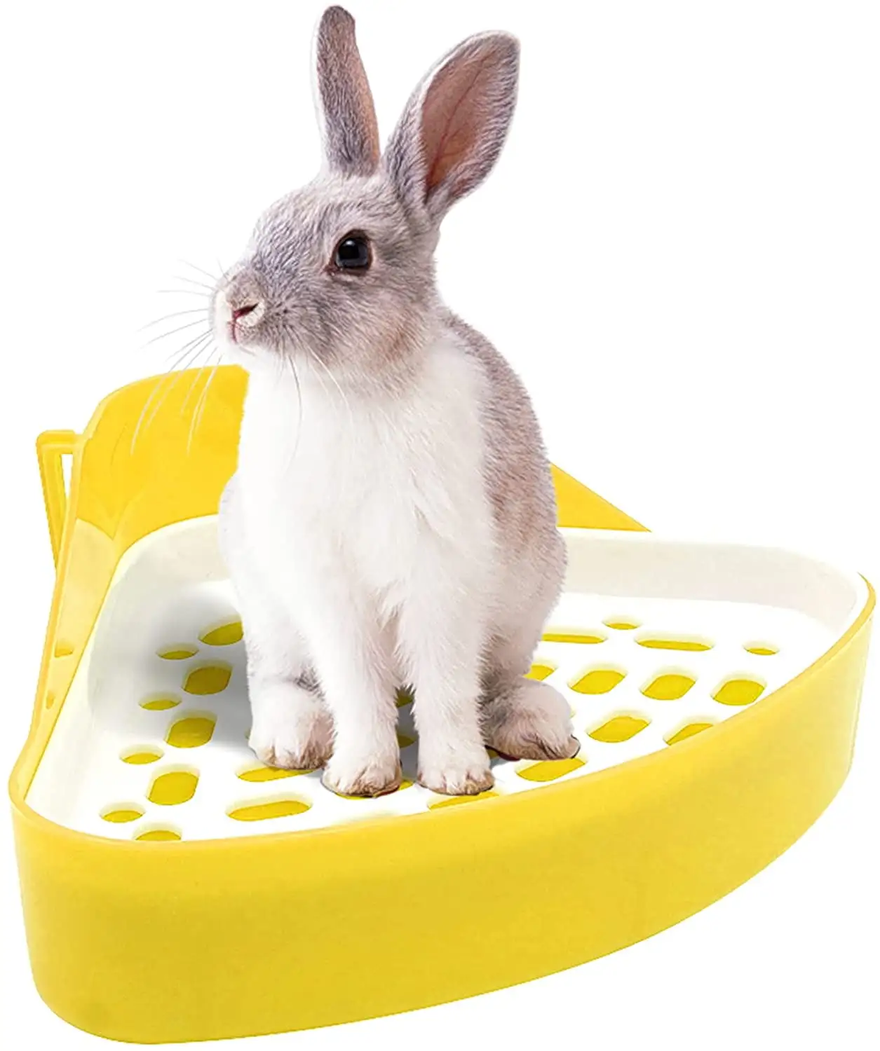 Walbest Triangle Potty Trainer Corner Bunny Toilet Guinea Pig Litter Bedding Plastic Box Pet Pan for Rabbit Chinchilla Hamster Ferret Small Animal (Yellow)