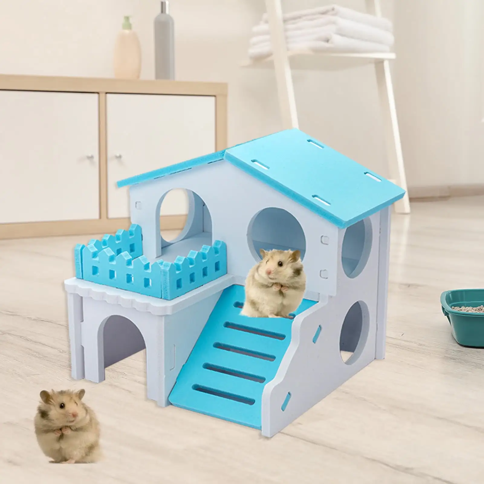 Walbest Wooden Hamster House. Double Layers Small Pet Playground with Slide. Hamster Hideout Hut Play Toys for Dwarf Hamster. Mouse. Rat and Other Small Animals