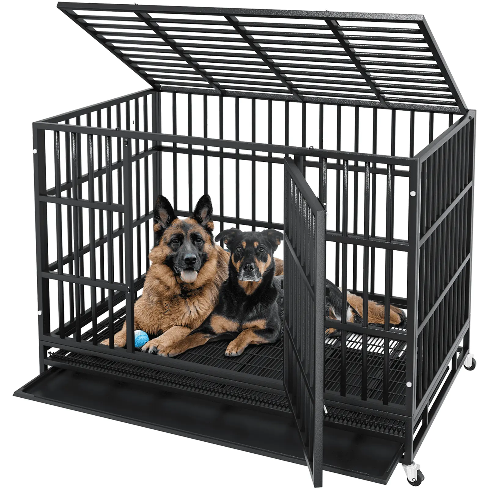 Waleaf 48 Inch Heavy Duty Dog Crate with Wheels for Indoor and Outdoor. Large Dog Kennel with Removable Tray