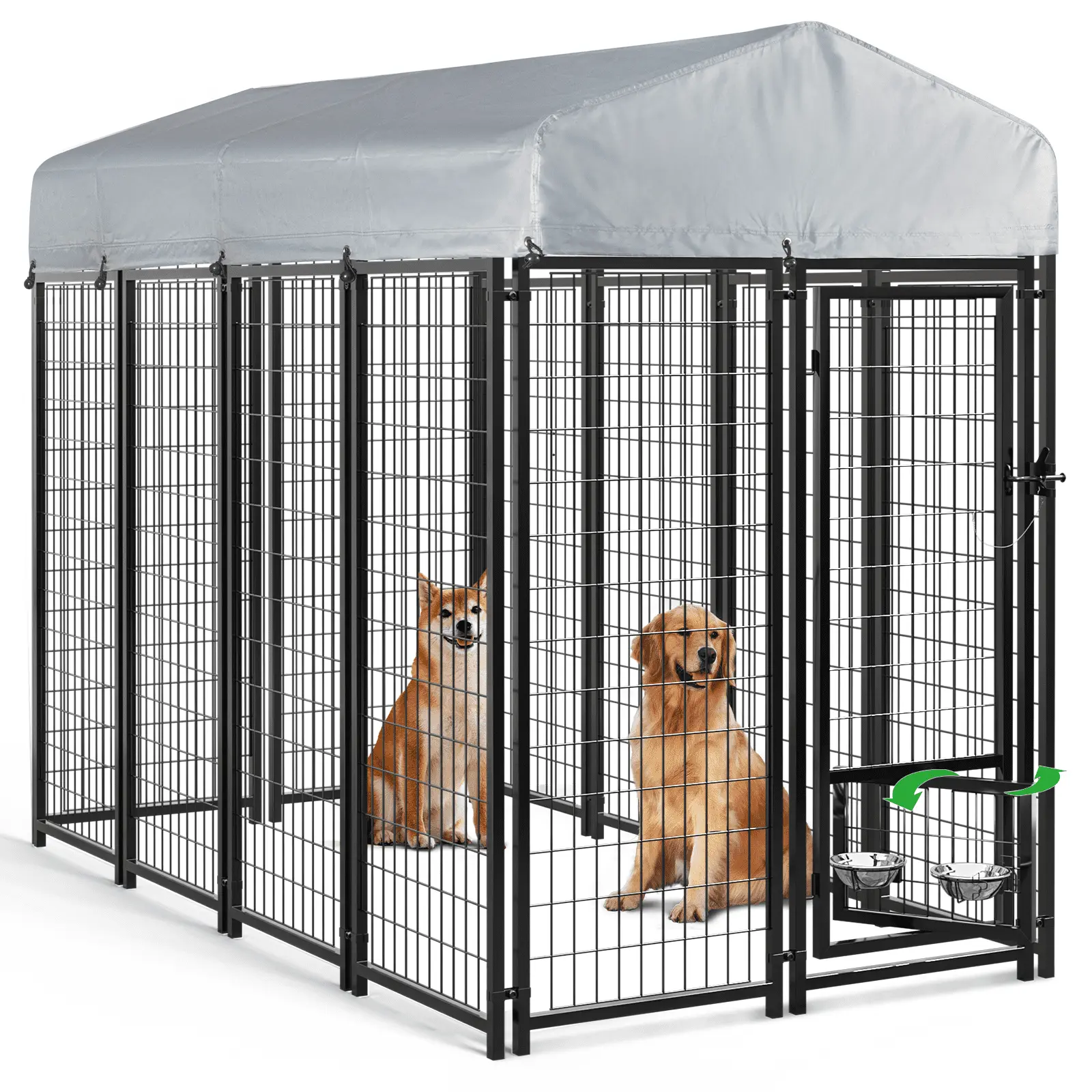 Waleaf 8x4x6 FT Outdoor Dog Kennel Cage for Large Dogs.Large Dog Kennel Outdoor with Rotating Dog Bowl. Pet Dog Run Enclosures with Waterproof UV-Resistant Cover and Secure Lock