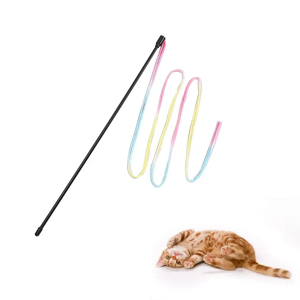 Wamans Cat Toy Interactive Cat Wand Toys for Indoor Cats and Kittens.Extended Colorful Cat Teaser Wand String Plush Toy.Strong and Sturdy Pole