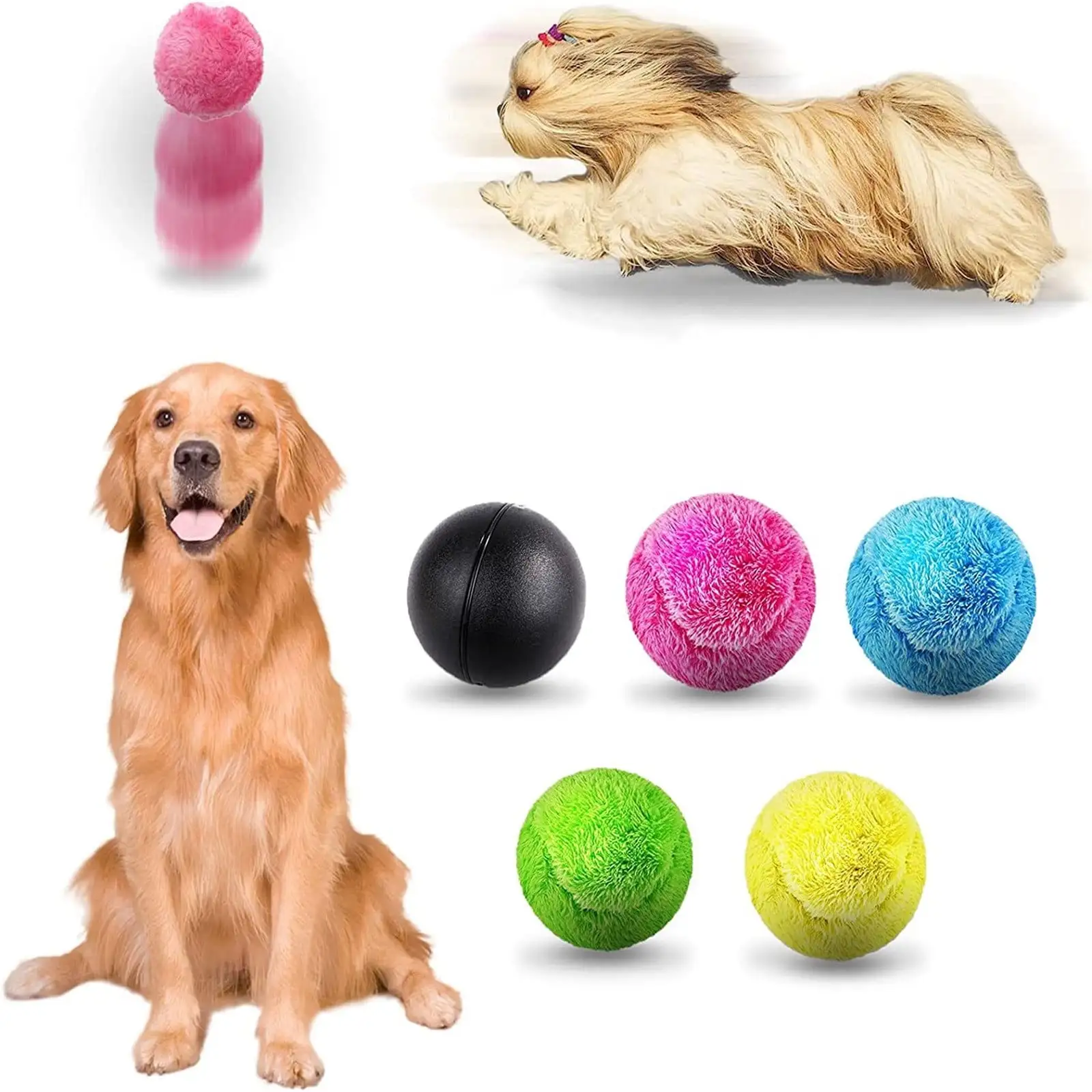 Wamans Plush Pet Toys 2023 New Self Automatic Rolling Ball Dog Toys Set. Interactive Self Moving Balls Toys For Large Small Dogs.Smart Moving Pet Toys For Dogs Aggressive Chewers