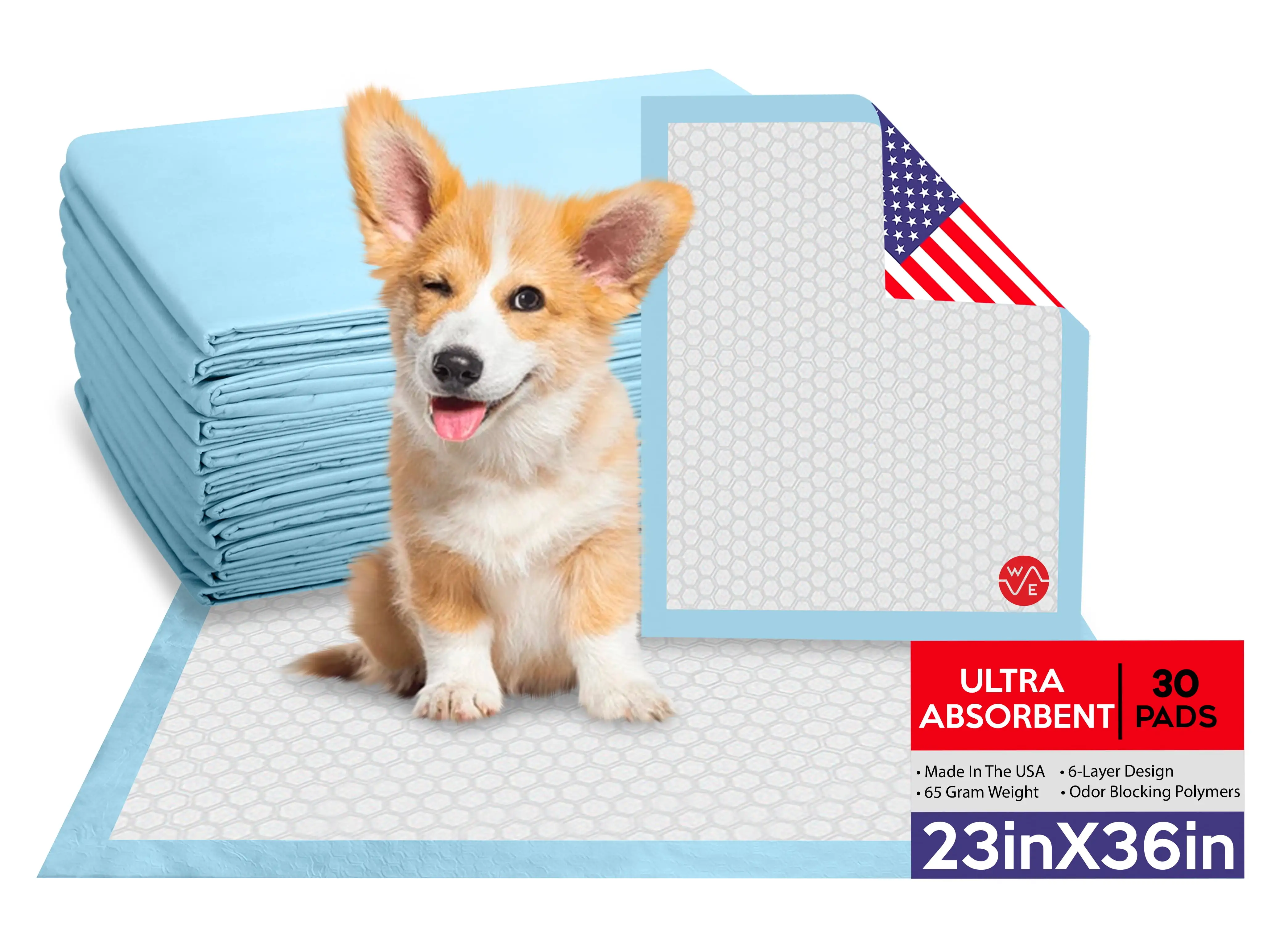 Wave Disposable ULTRA Absorbent Puppy Pads LARGE 23'' X 36'' (30 Count) Housetraining Pads. 6-Layer Chux. Bed Covers | Protection for Floors. Sofas. Beds | Liquid. Urine. Pet Pee Pads Made in The USA