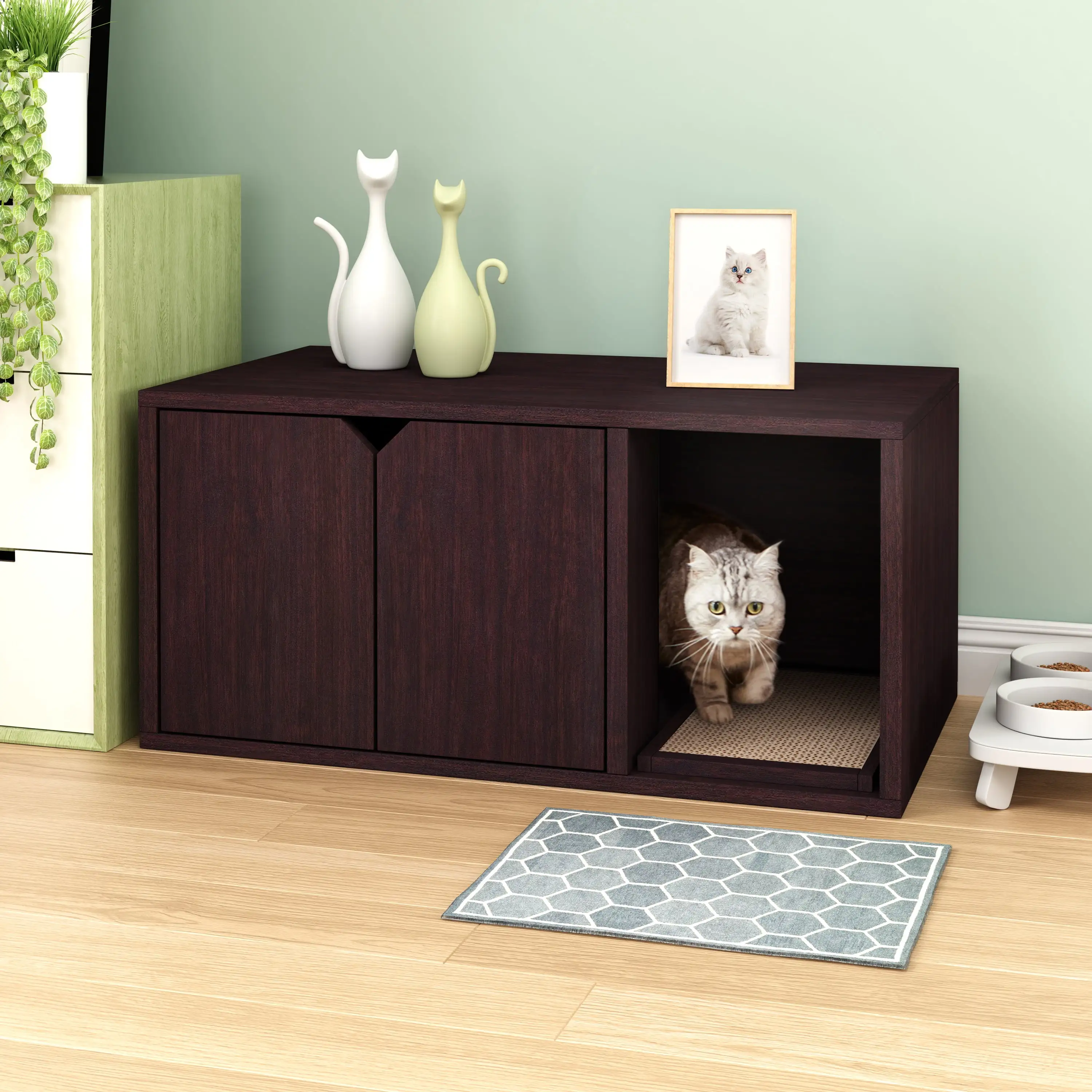 Way Basics Eco Cat Litter Box Enclosure Modern Cat Furniture. Espresso