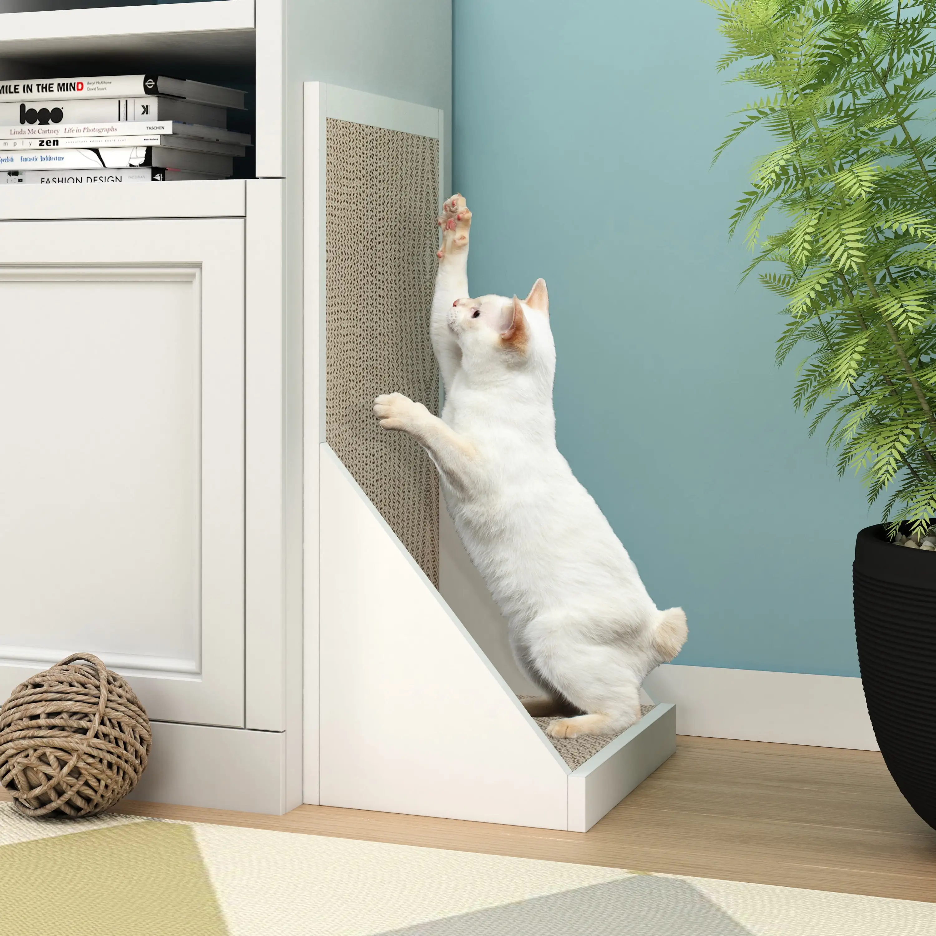 Way Basics Vertical Standing Cat Scratcher Scratch Pad Eco (Tool-Free Assembly and Uniquely Crafted from Sustainable Non Toxic zBoard Paperboard). White