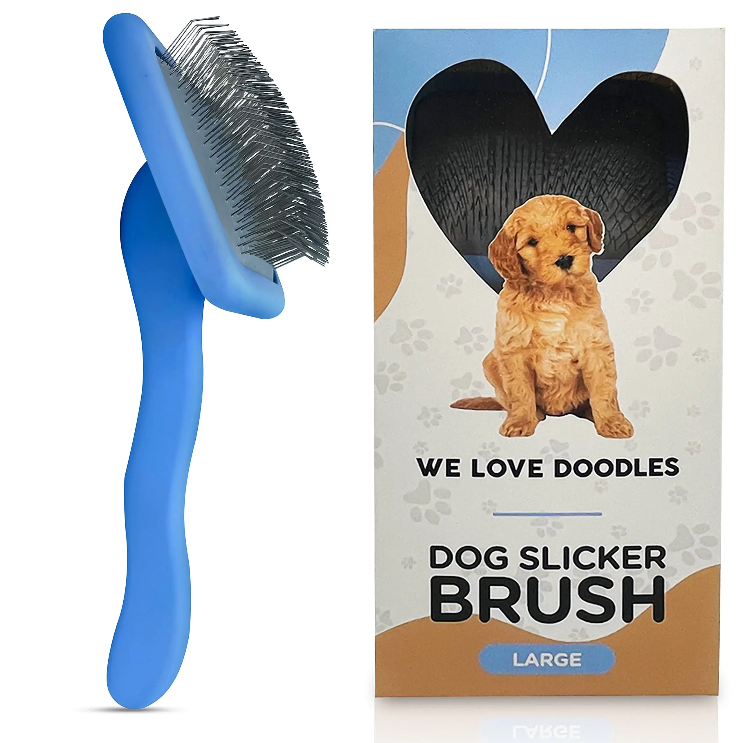 We Love Doodles Dog Slicker Brush. Dog Doodle Brush for Grooming Pet Hair Dog Brush. Poodle & Goldendoodle Brush for Dogs (Large)