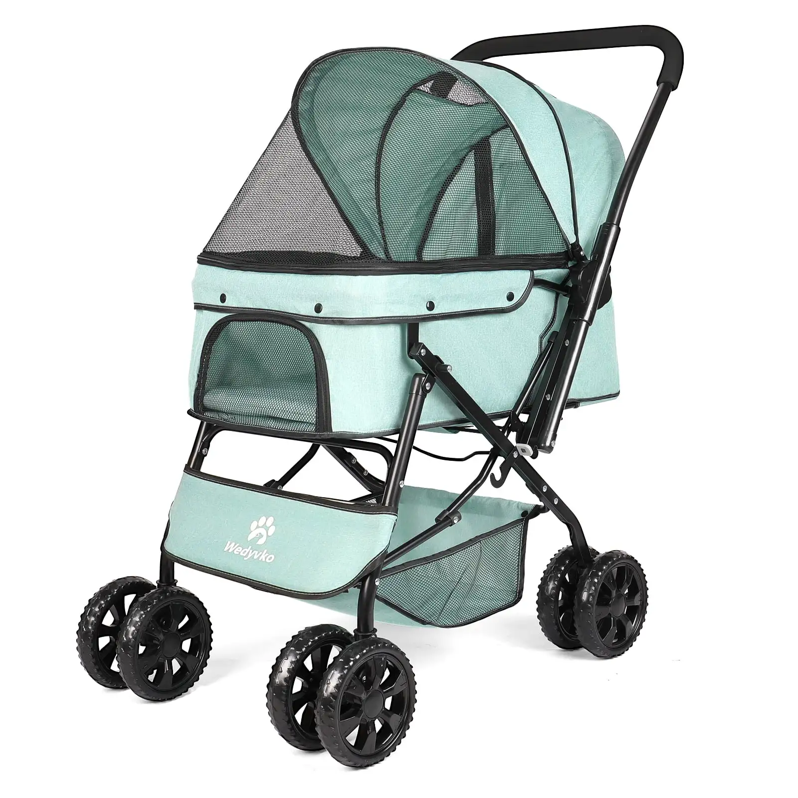 Wedyvko Medium-sized Pet stroller for Dogs and Cats. 4-Wheel folding cart-Green