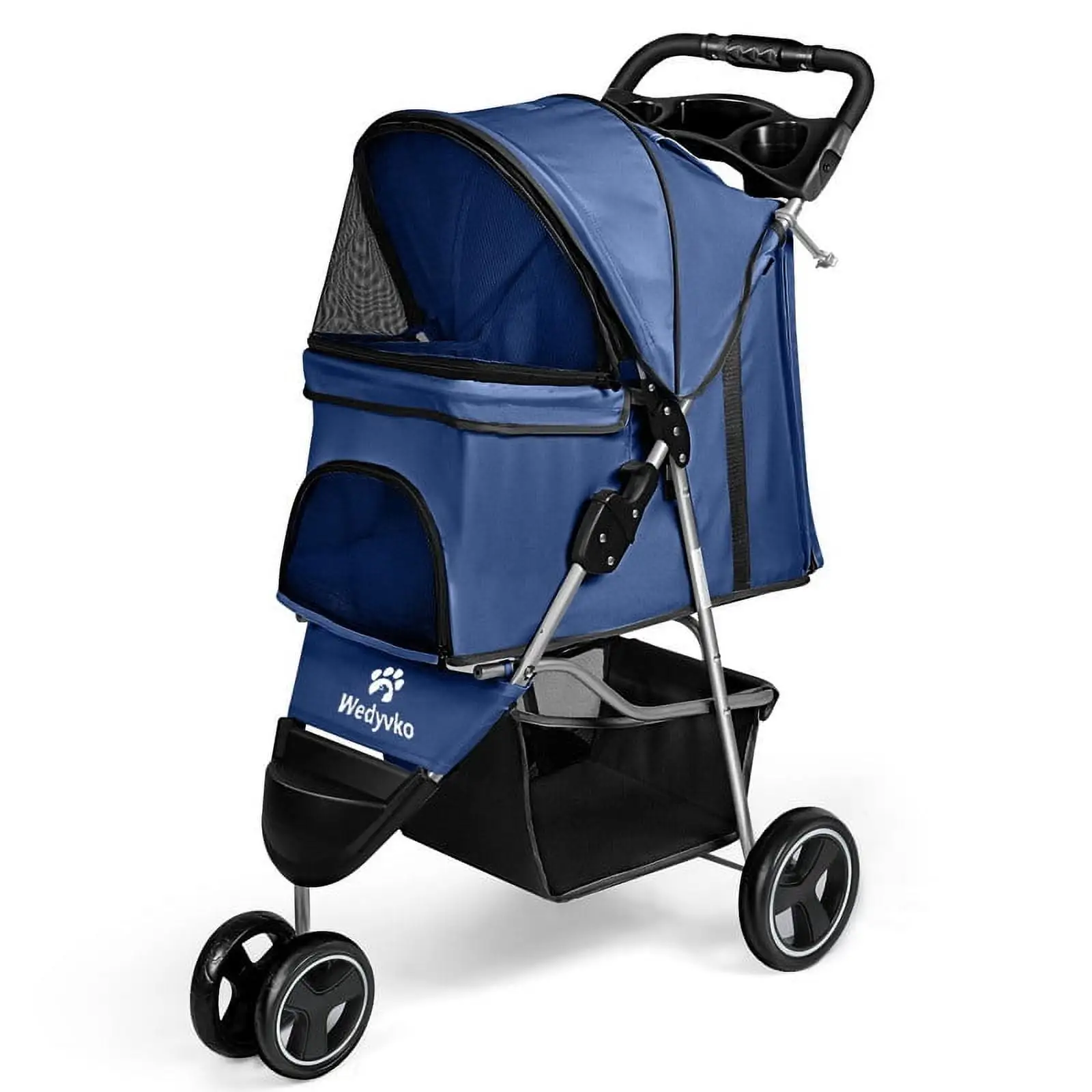 Wedyvko Pet Stroller. 3 Wheels Foldable Dogs and Cat Strollers with Storage Basket .Suitable for small and medium-sized pets(blue