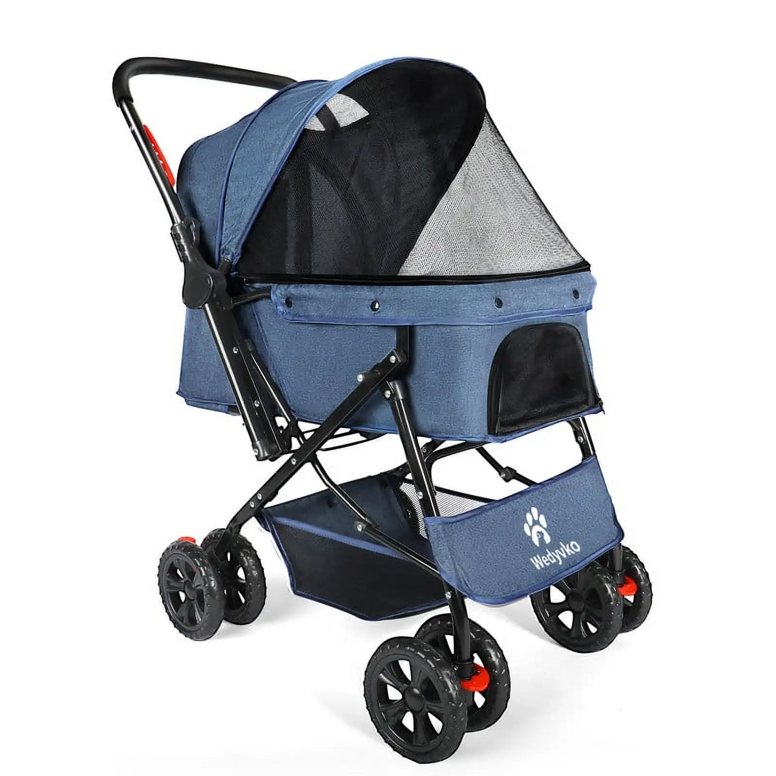 Wedyvko Pet Stroller forAll pets with Reversible Handle. Front wheel rotates 360 .Dog Stroller for Small or Medium Animal up to 40 Pounds.Four Wheels Pet cartBlue)