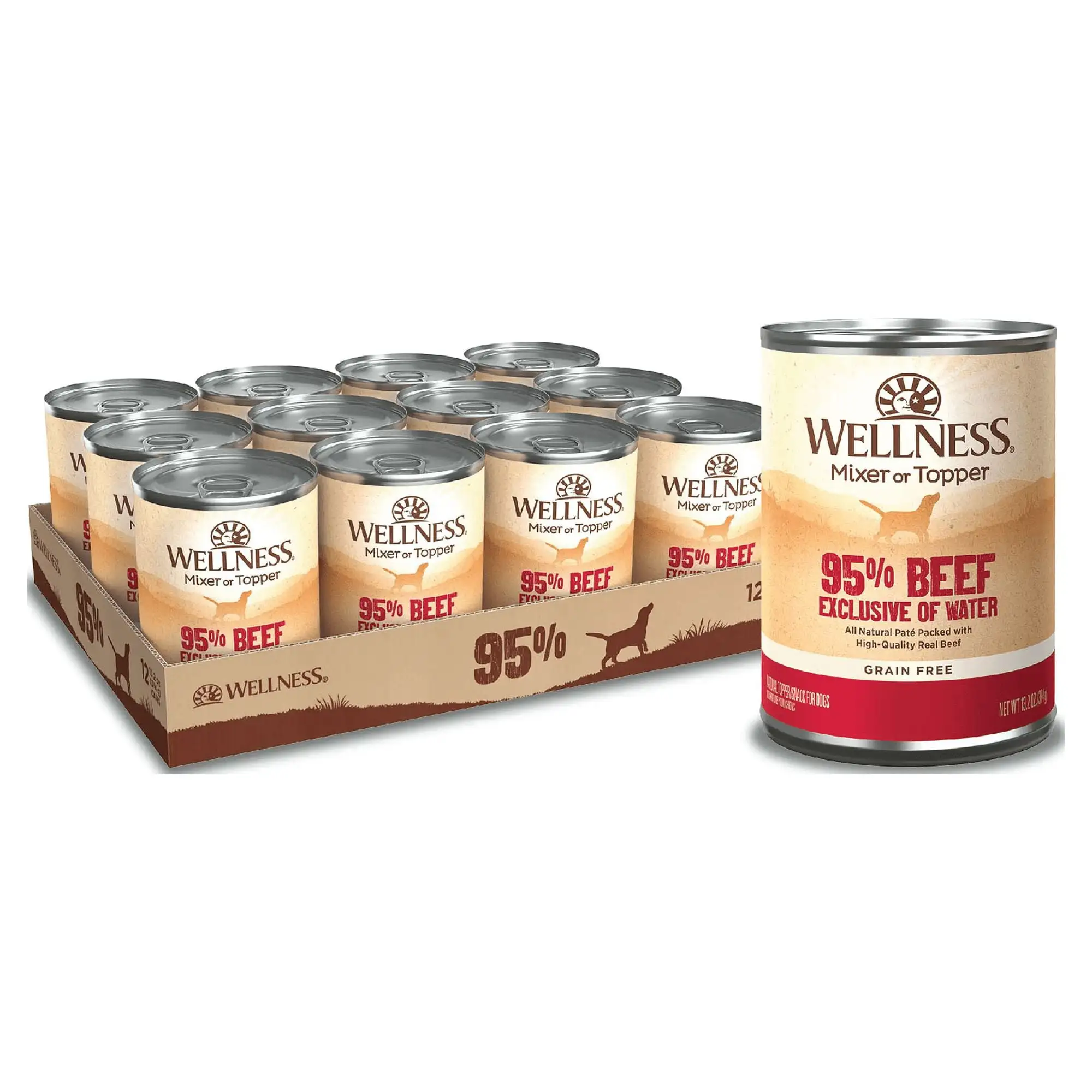 Wellness 95% Beef Natural Wet Grain Free Canned Dog Food. 13.2-Ounce Can (Pack of 12)