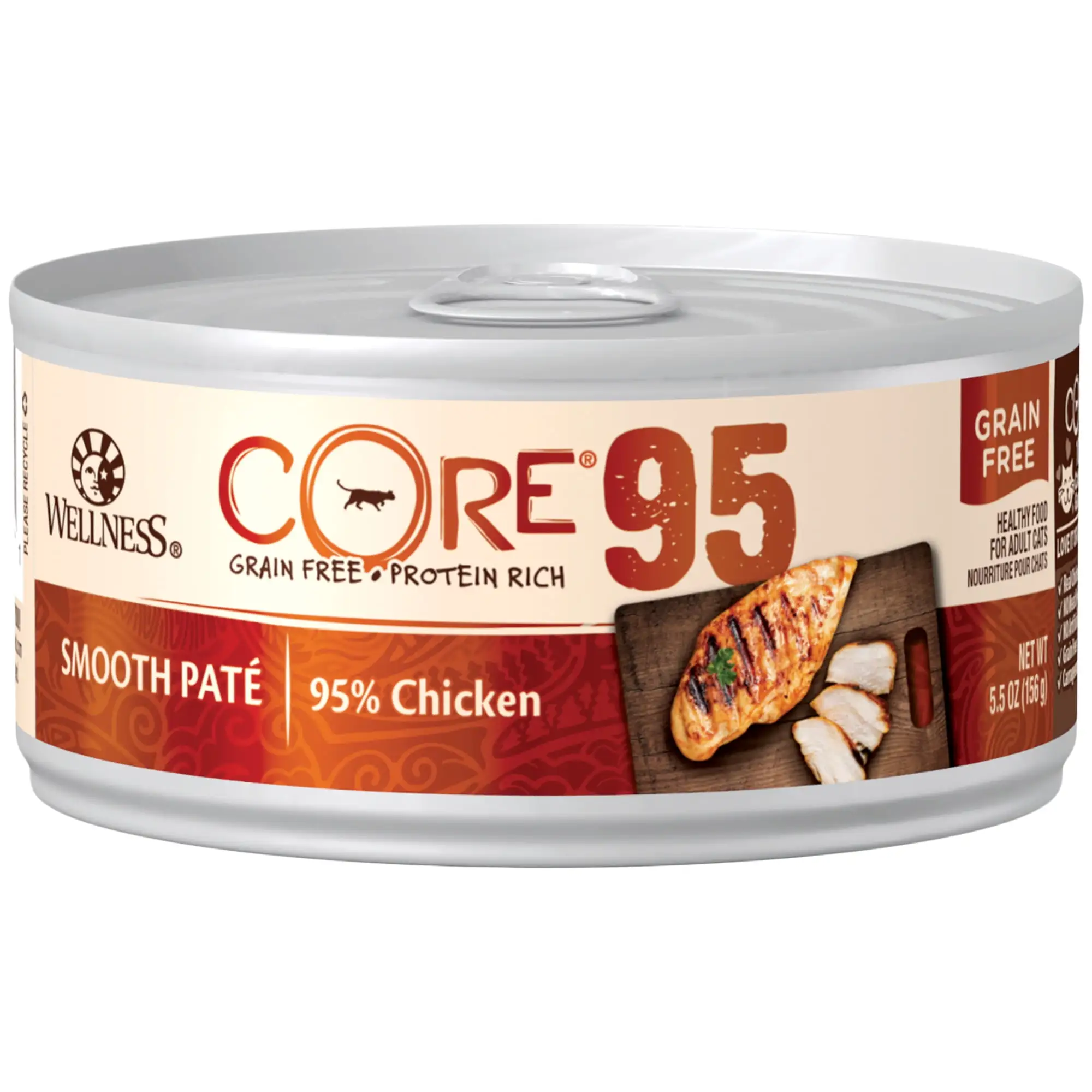 Wellness CORE 95% Natural Grain Free Wet Canned Cat Food. Chicken. 5.5-Ounce Can (Pack of 12)