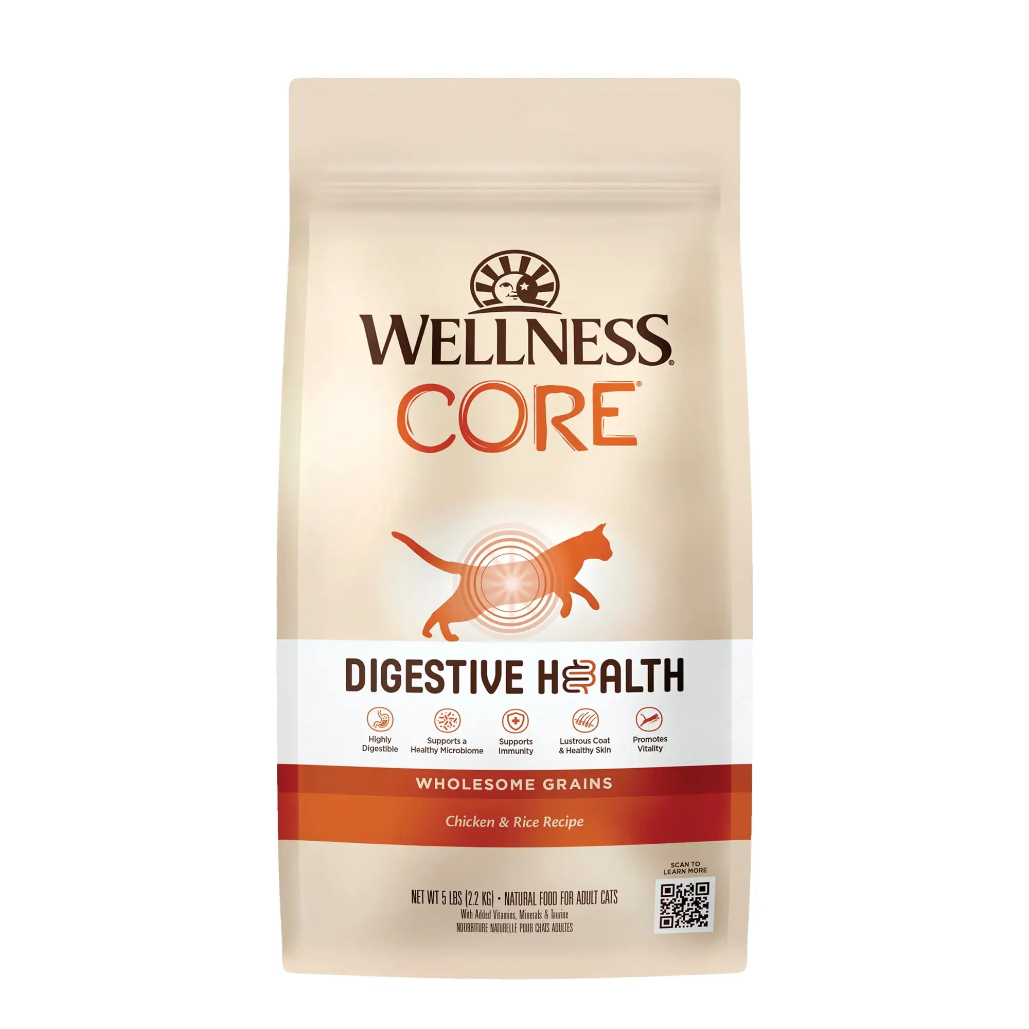 Wellness CORE Digestive Health Chicken & Rice Dry Cat Food. 5lb Bag