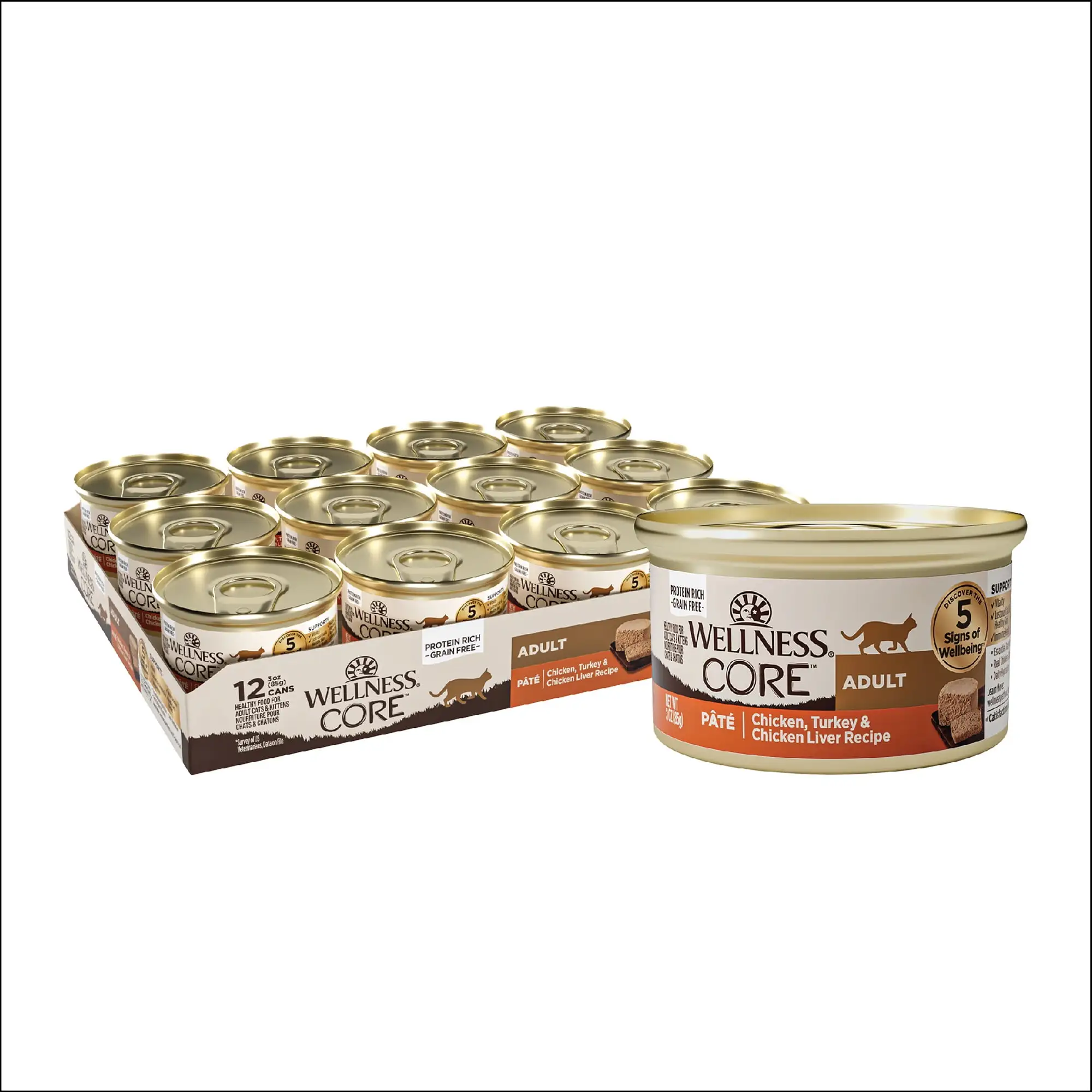 Wellness CORE Grain Free Canned Cat Food. Chicken. Turkey & Chicken LiverPate. 3 Ounces (Pack of 12)