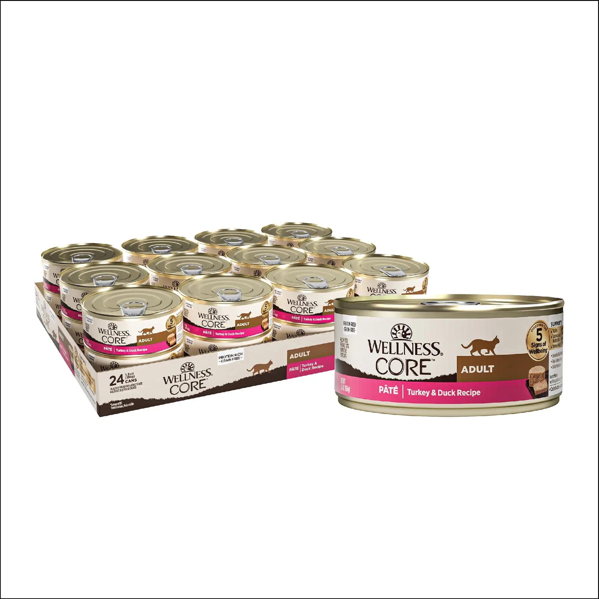 Wellness CORE Grain Free Canned Cat Food. Turkey & Duck Pate. 5.5 Ounces (Pack of 24)